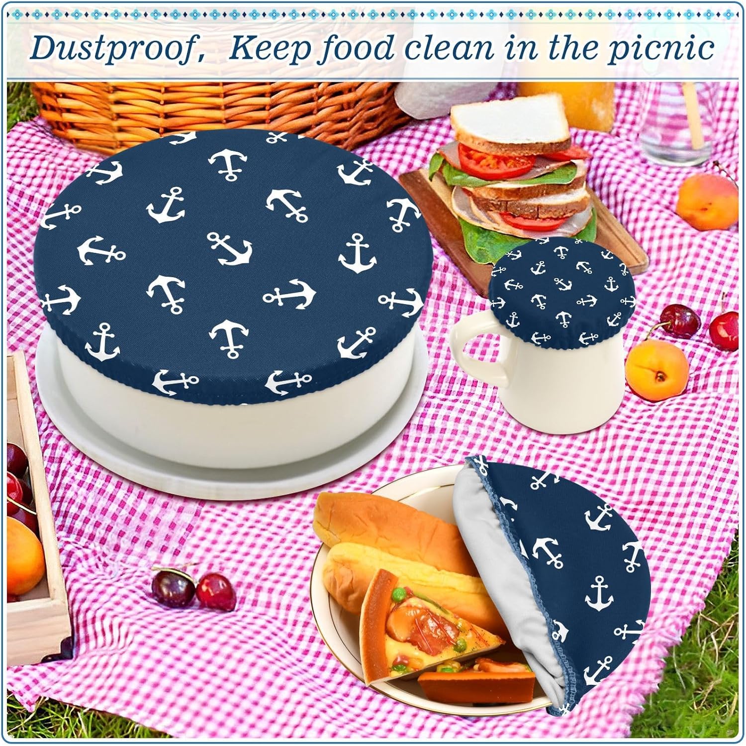 Anchors 5PCS Reusable Elastic Bowl Covers for Food Storage Stretch Cloth Fabric Lids with 5 Different Sizes Waterproof Bowl Covers for Fruits