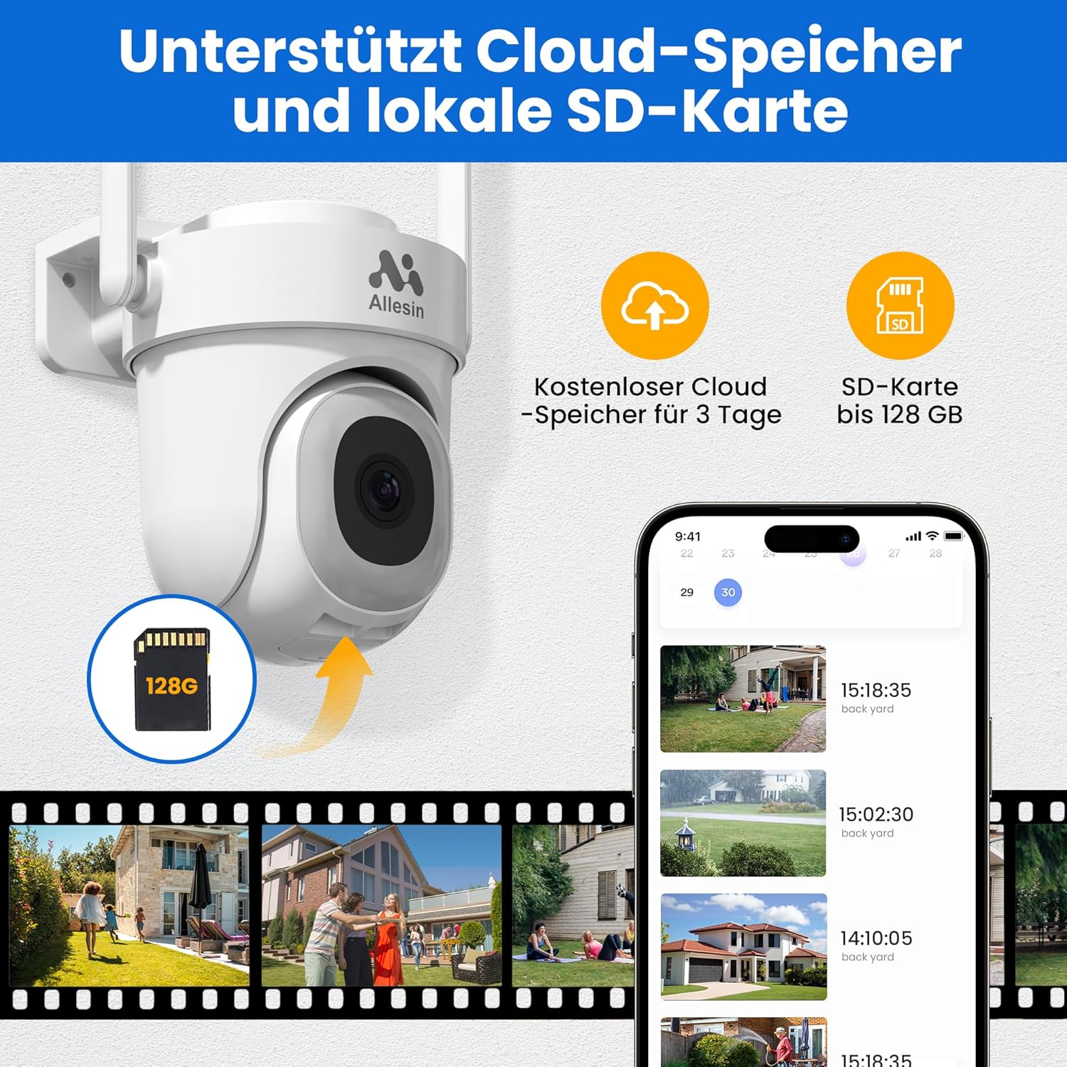 Allesin Cámara de seguridad de 4MP para exteriores, cámaras de visión panorámica de 360 para seguridad en el hogar con 14 LED Spotlight visión
