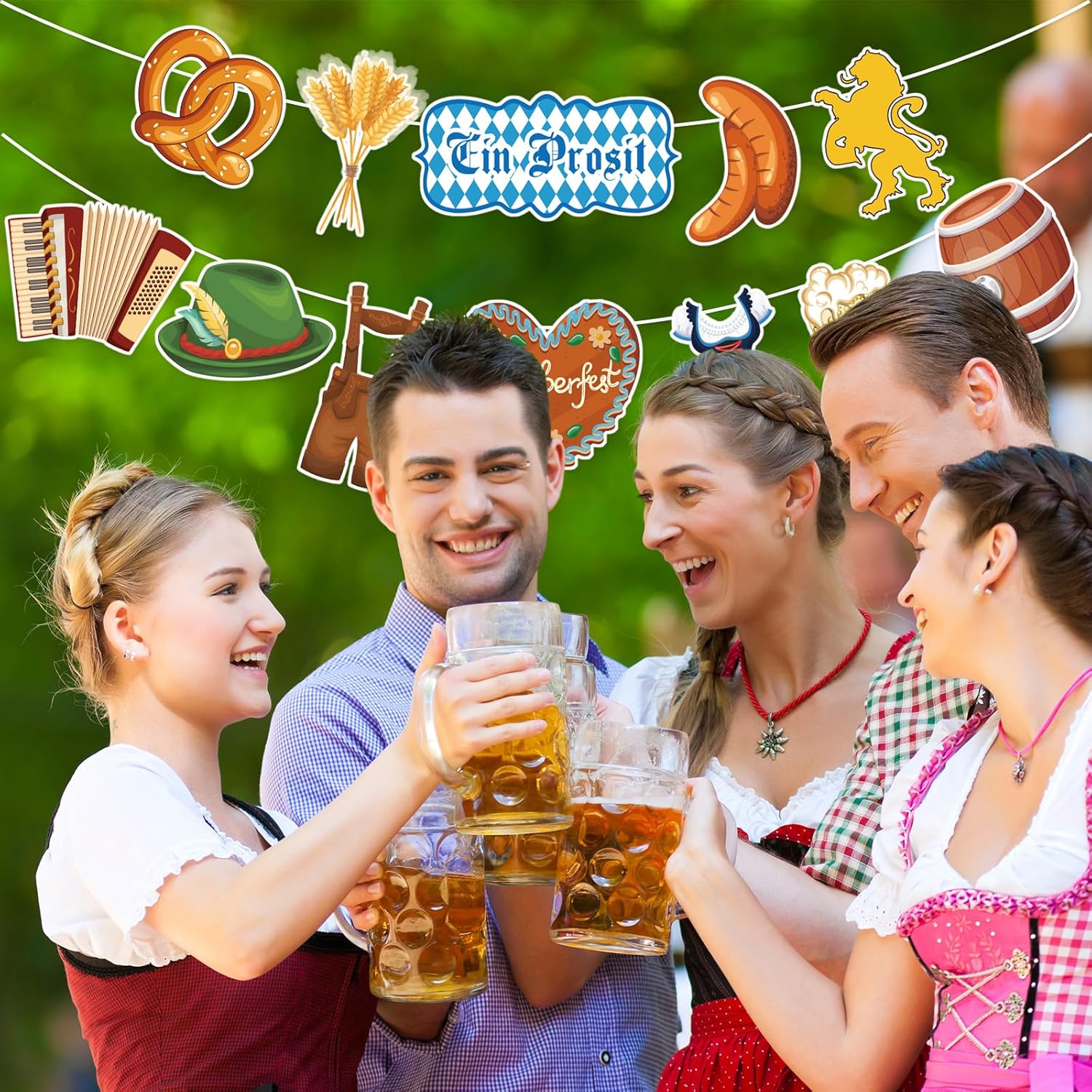 Whaline Guirnalda de pancartas de Oktoberfest alemán bávaro de papel para colgar, decoración de fiesta de Oktoberfest para accesorios de fotos,