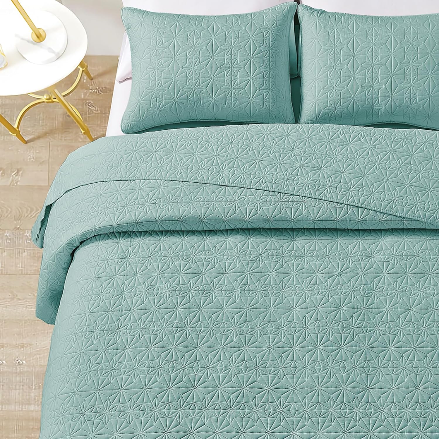 Juego de edredón de lujo de 3 piezas tamaño Queen, elegante y reversible, juego de ropa de cama azul con fundas de almohada, colcha de microfibra