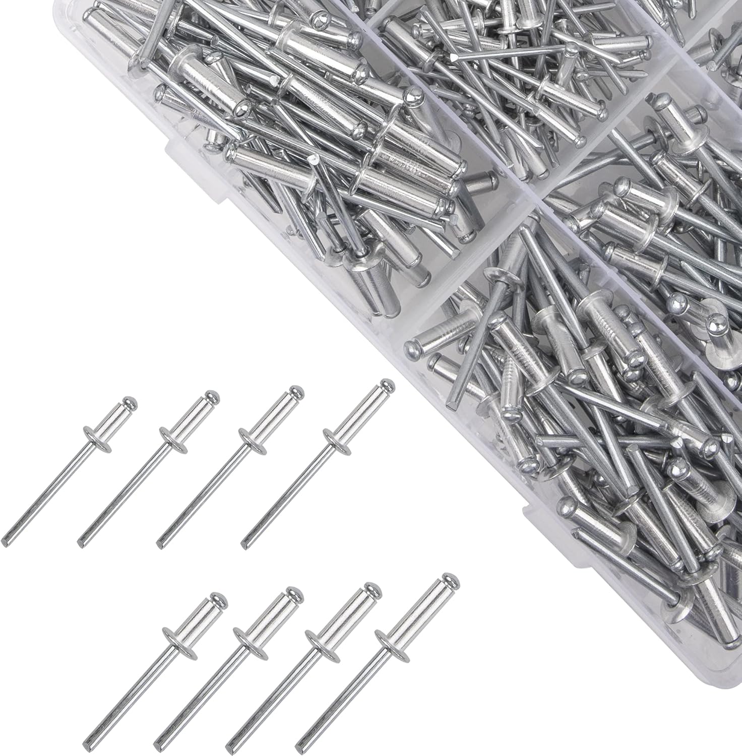 Kit surtido de remaches ciegos de aluminio, 400 unidades, remaches de cabeza abovedada, remaches decorativos largos para chapa de metal, 8 tamaños