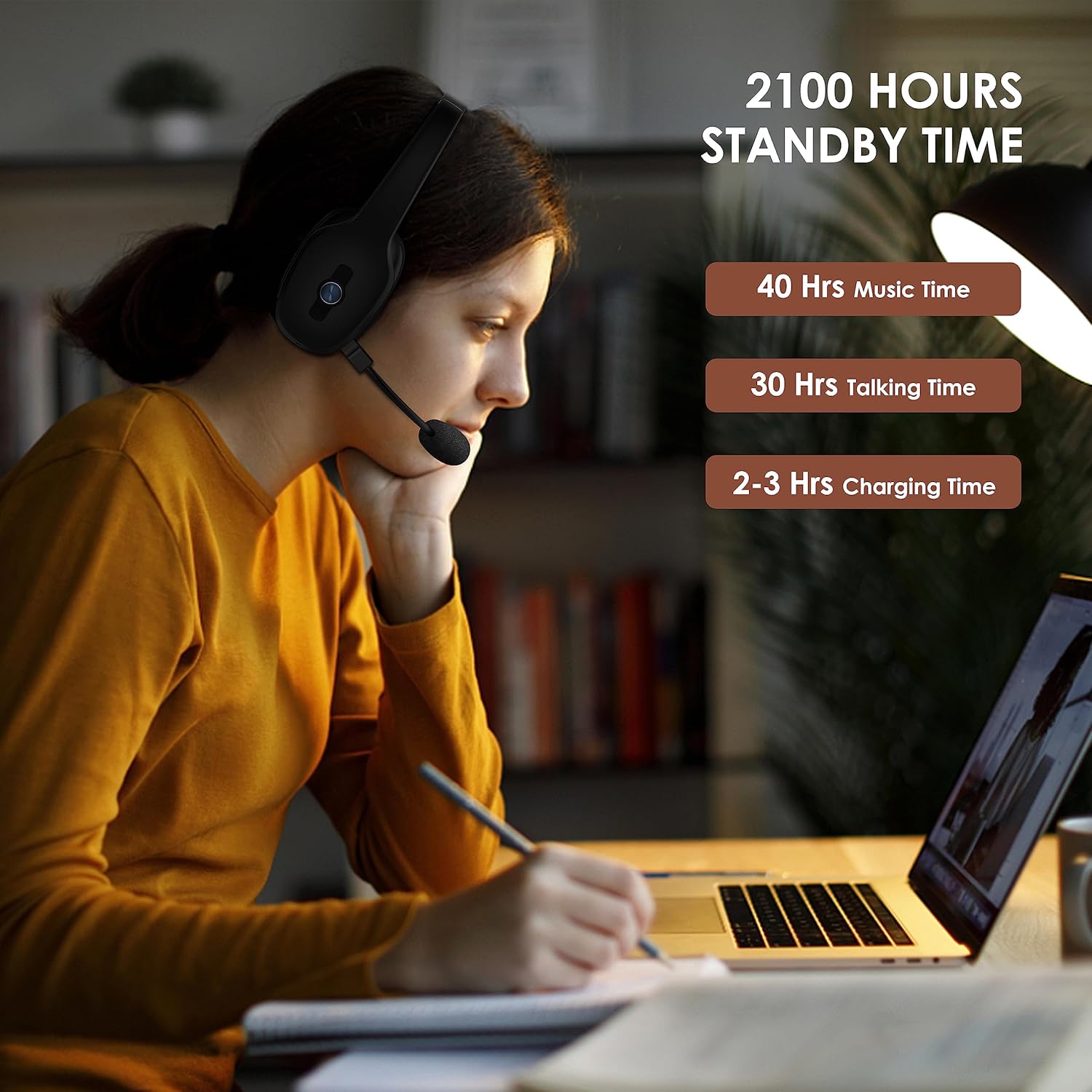 Auriculares Bluetooth, auriculares Bluetooth para camionero con micrófono, 60 horas de tiempo de trabajo, auriculares inalámbricos en la oreja para