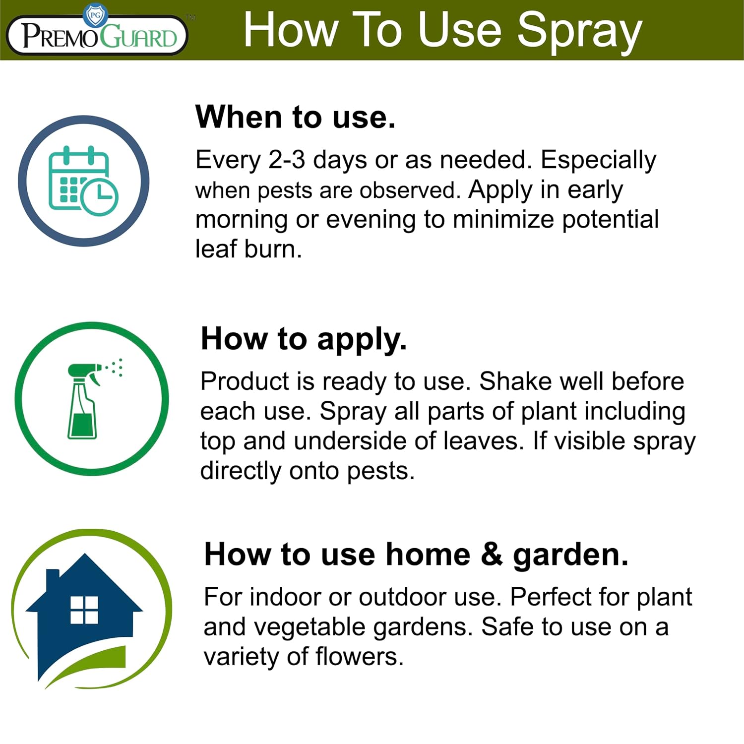 Premo Guard – Spray para control de plagas para plantas y jardines, 32 onzas, mata pulgones, ácaros, mosquitos, moscas blancas, escarabajos, orugas