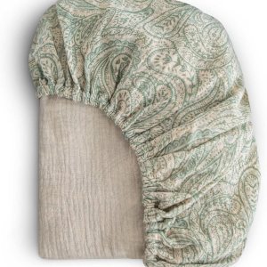 mushie Sábana bajera ajustable de muselina extra suave para cuna  24 x 38 pulgadas (estampado de cachemira verde) mushie Sábana bajera ajustable de muselina extra suave para cuna  24 x 38 pulgadas (estampado de cachemira verde)