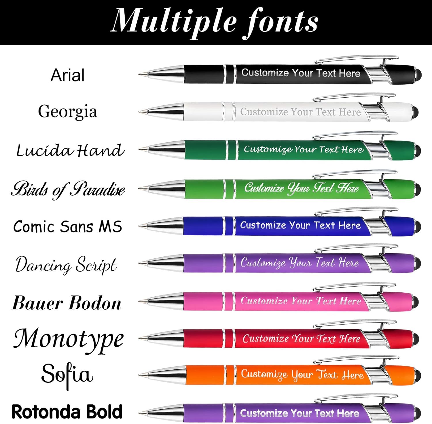 Bolígrafos personalizados a granel con punta de lápiz capacitivo, bolígrafos personalizados de 0.020 in con nombre, logotipo o mensaje grabado,