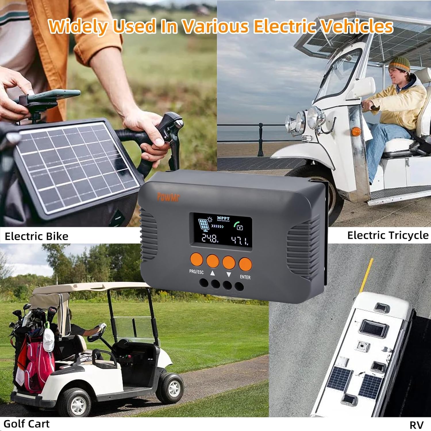 PowMr Boost – Controlador de carga solar 24V36V48V60V72V 10A MPPT, regulador de panel solar para gel sellado, batería de plomo-ácido y li, para