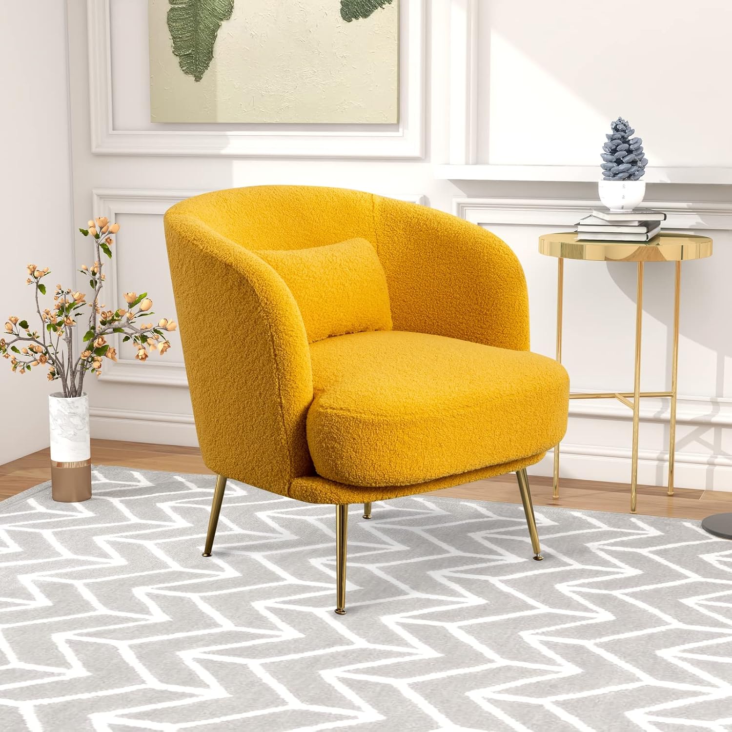 Silla decorativa de 30.32 pulgadas de ancho, respaldo curvado tapizado, silla de lectura, sofá individual, silla de club de ocio con patas
