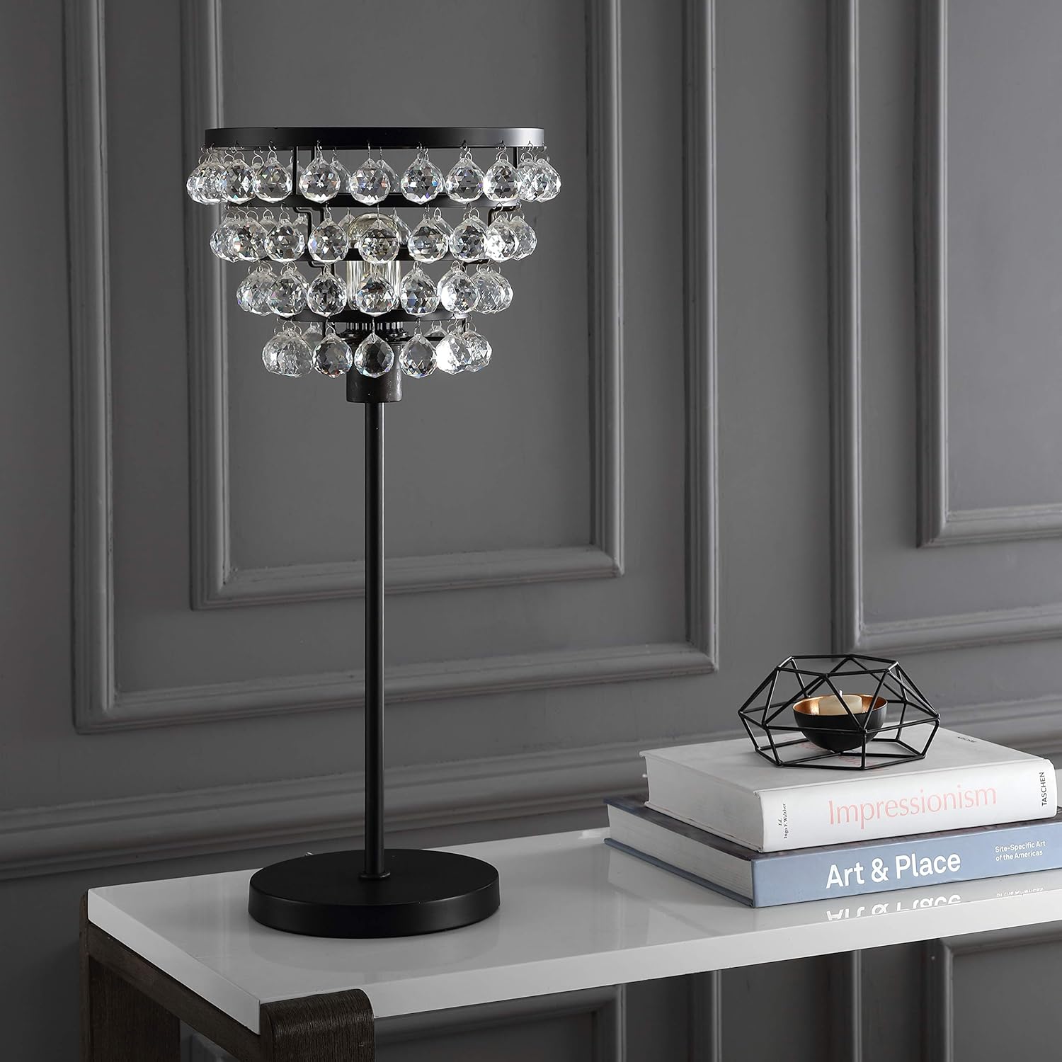 JONATHAN Y JYL9004A Buckingham – Lámpara de mesa de cristal y metal de 25 pulgadas, moderna y contemporánea, lámpara de mesita de noche para