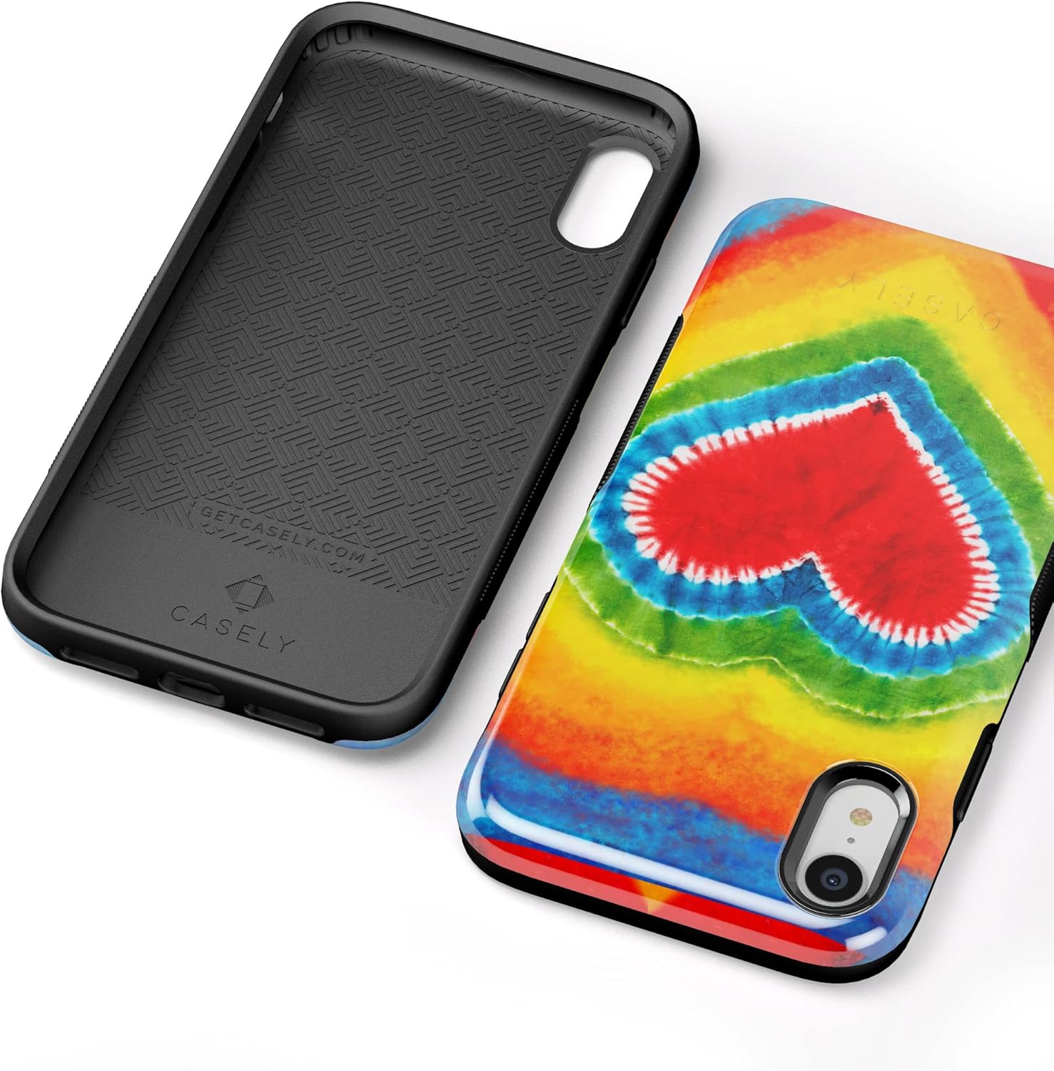 Casely Funda para iPhone XR  Funda con diseño de corazón teñido anudado