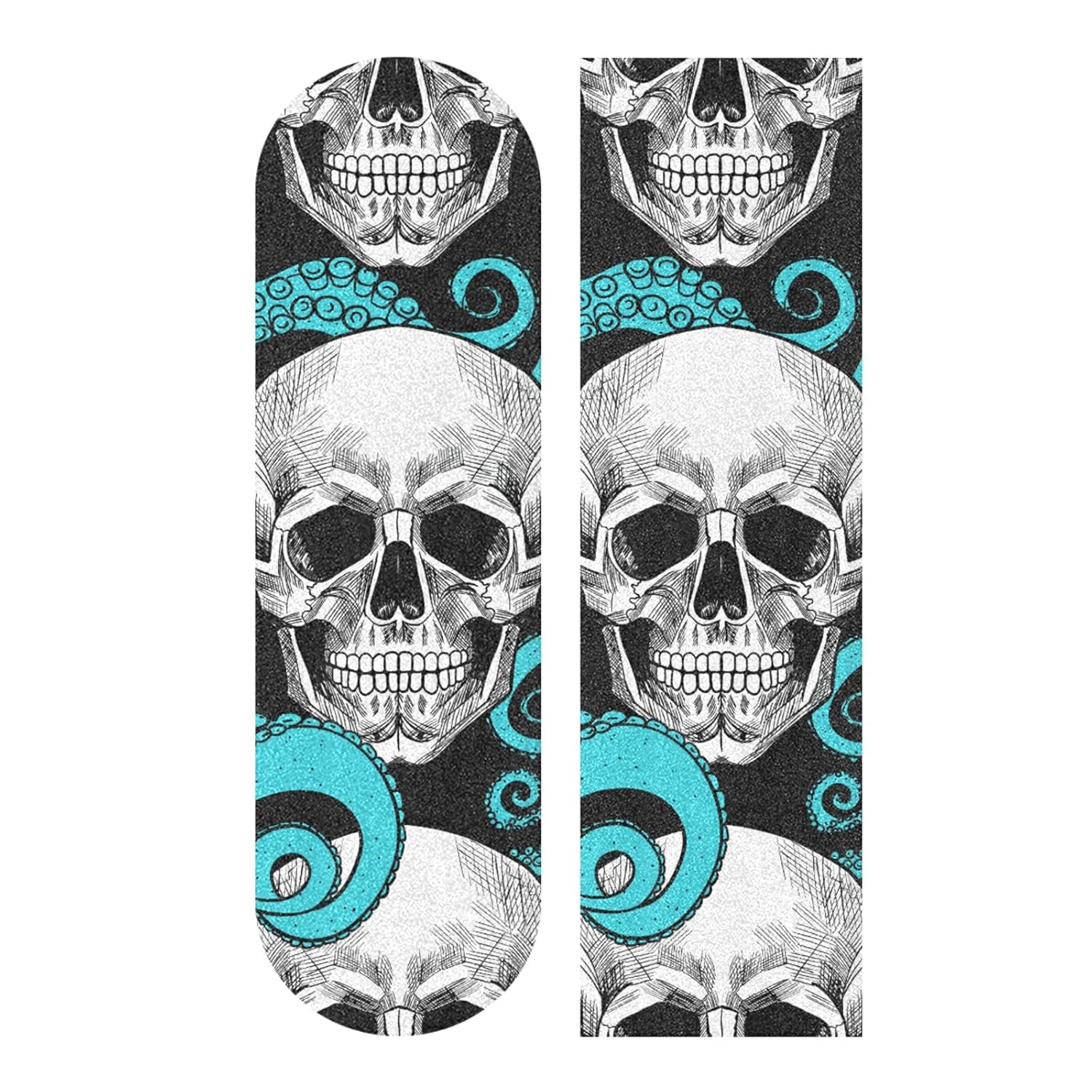 Cinta adhesiva de papel de lija para patineta con diseño de calaveras y pulpos, impermeable, resistente al desgaste