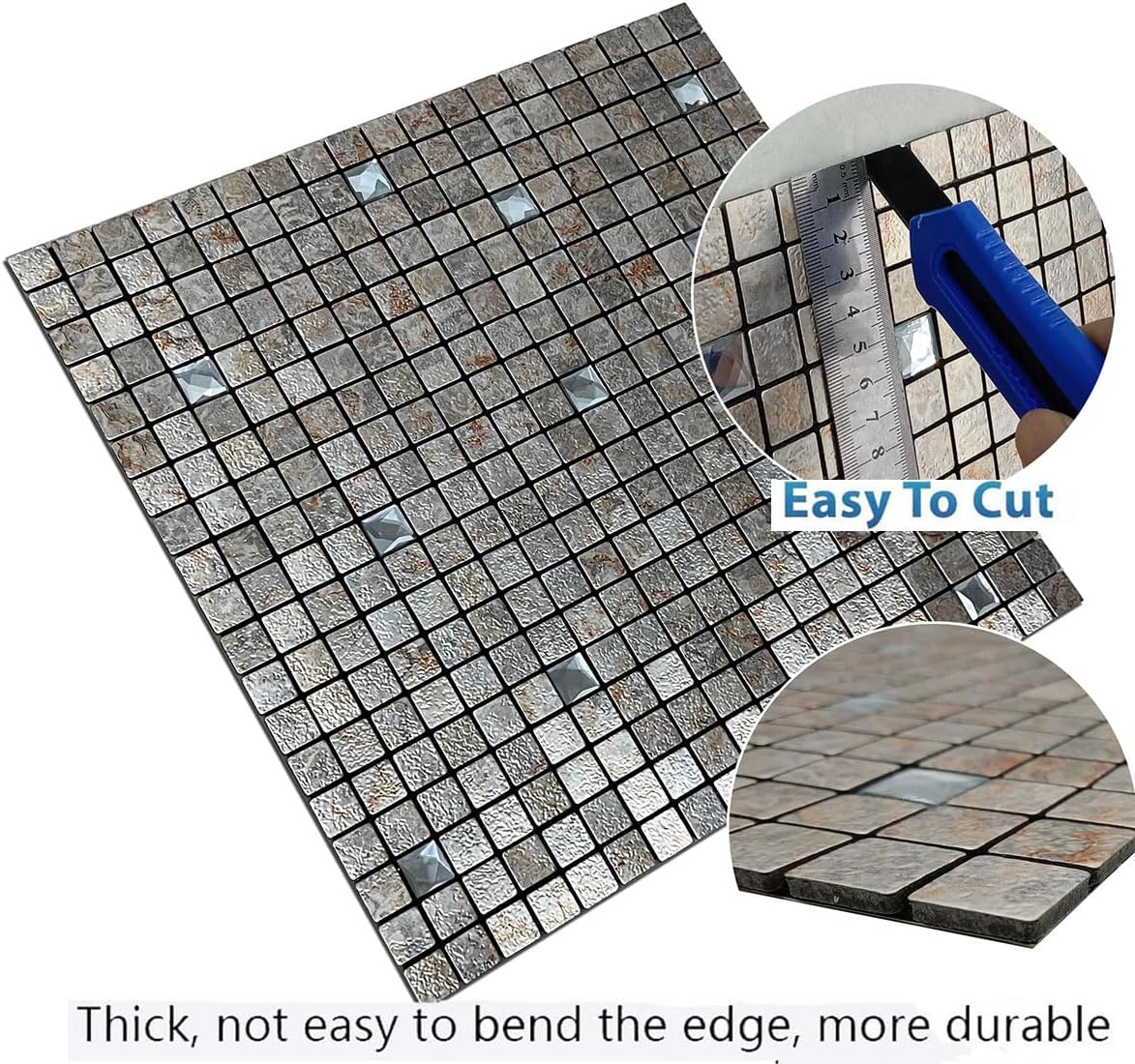 XUANINY Azulejos de protección contra salpicaduras para cocina, baño, chimenea, mosaico de aluminio metálico autoadhesivo (12 x 12 pulgadas) (10