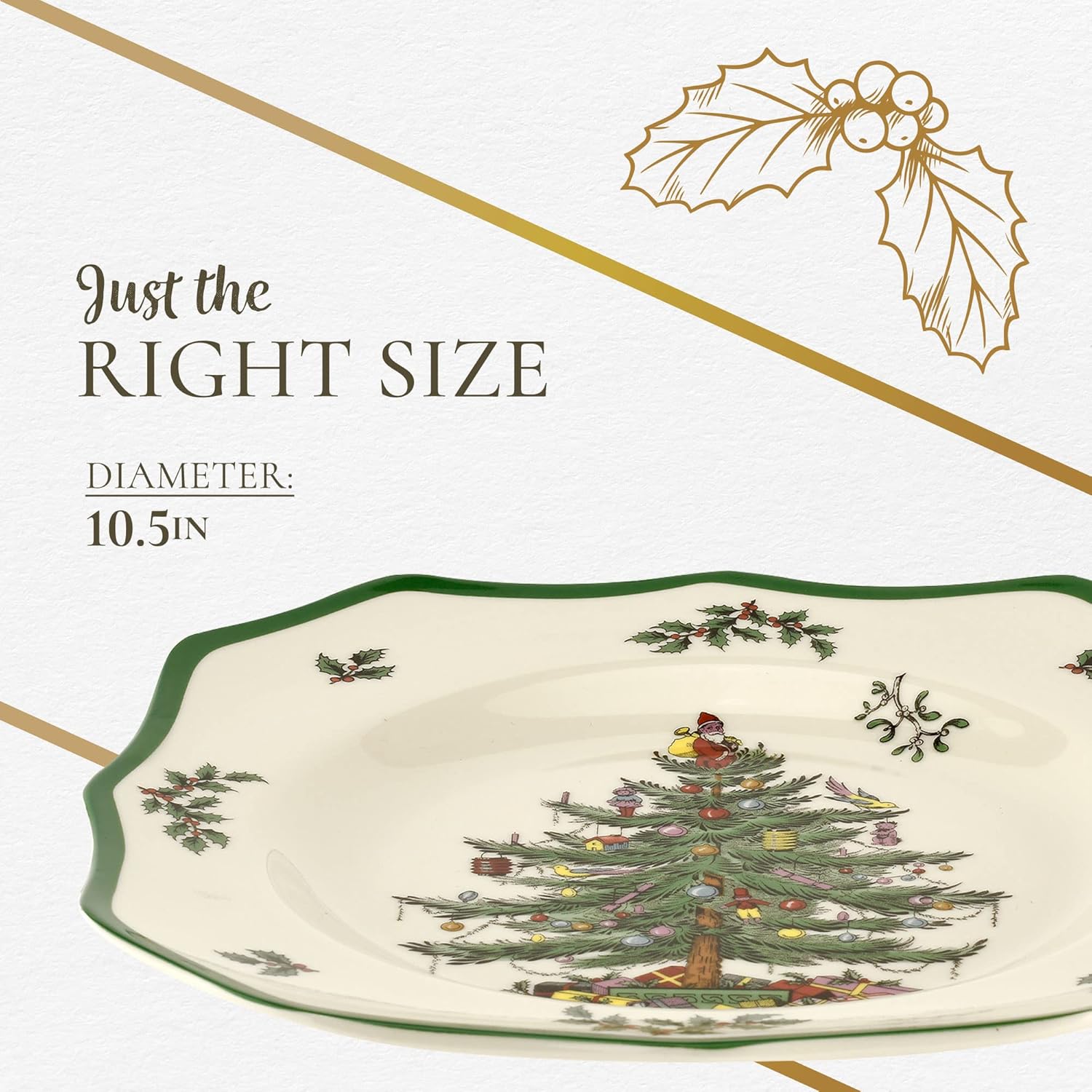 Spode Christmas Tree Scalloped Dinner Plate  Christmas Dinner Dishes  Fine Earthenware  Holiday Large Plates  Dishwasher and Microwave Safe