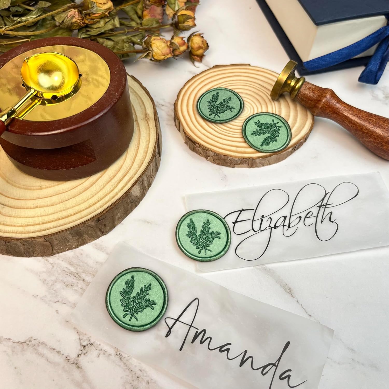 25 calcomanías para sellos de cera, hechas a mano, autoadhesivas, para invitaciones de bodas, sobres, envoltura de regalo, Navidad (estilo romero,