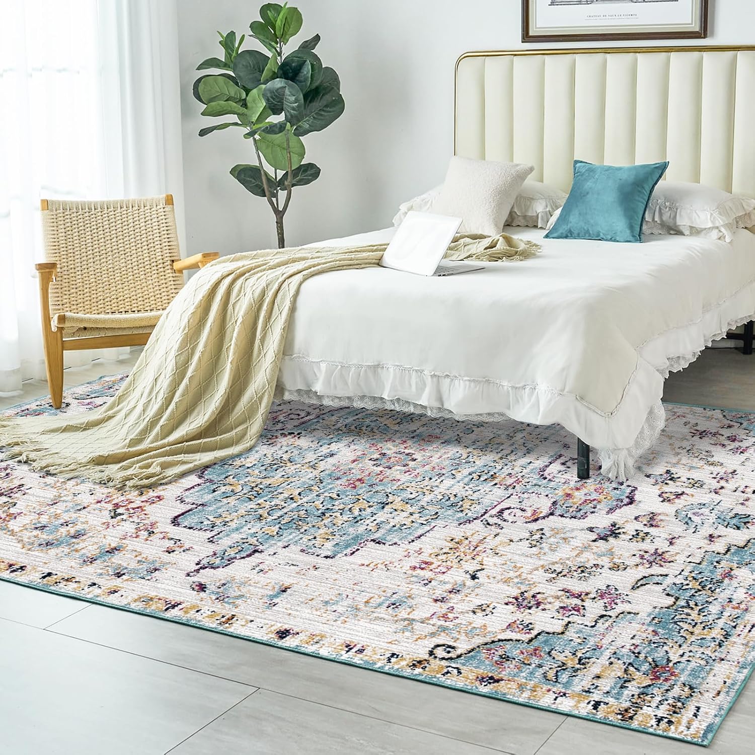 VK VKLIVING Alfombra lavable a máquina de 5 x 7 pies, diseño vintage, lavable con alfombras antideslizantes para sala de estar y dormitorio,
