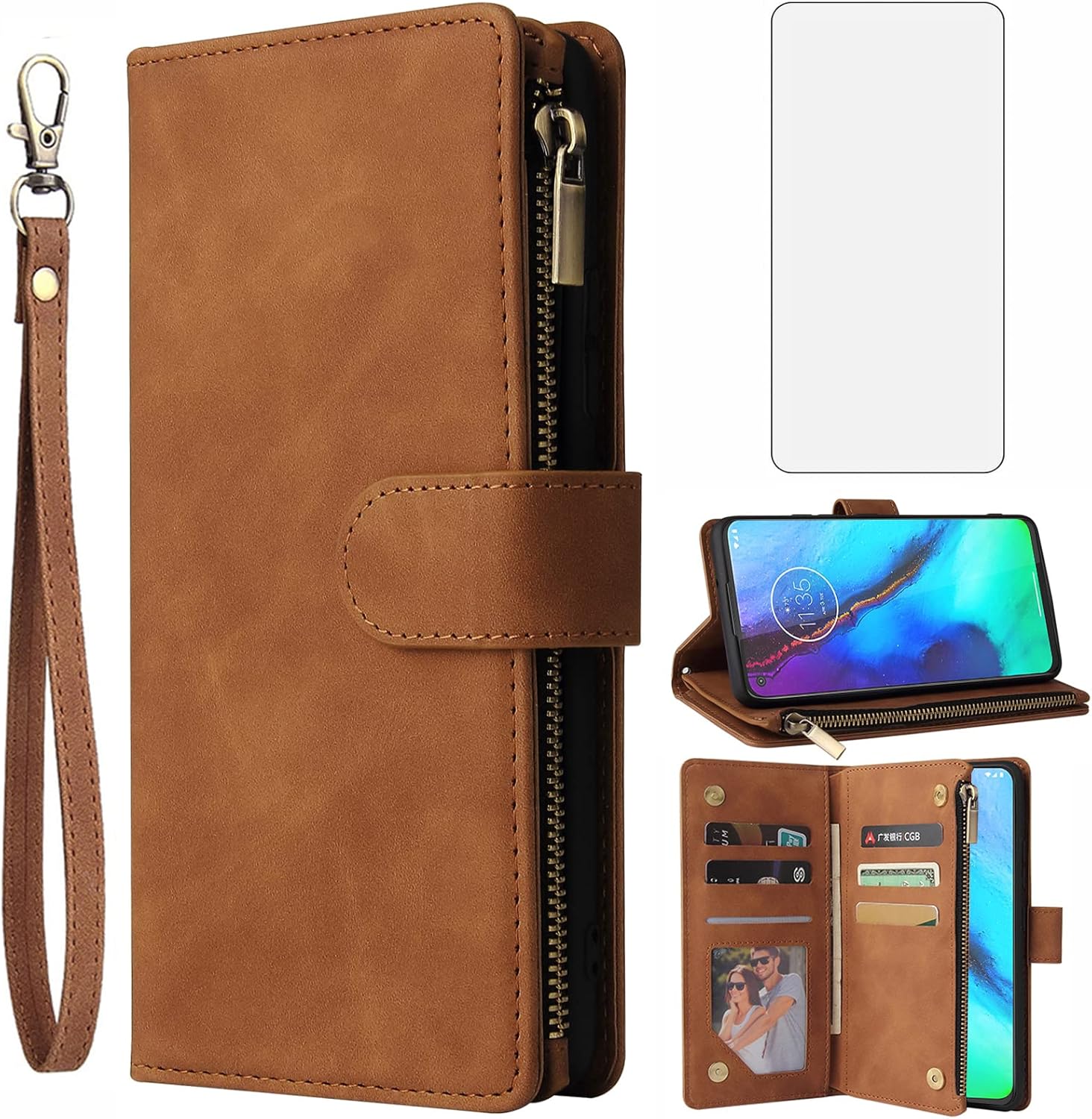 Asuwish Funda compatible con Moto G Stylus 2020 MotoG Pro y protector de pantalla de vidrio templado, funda de piel con tapa para Motorola GStylus