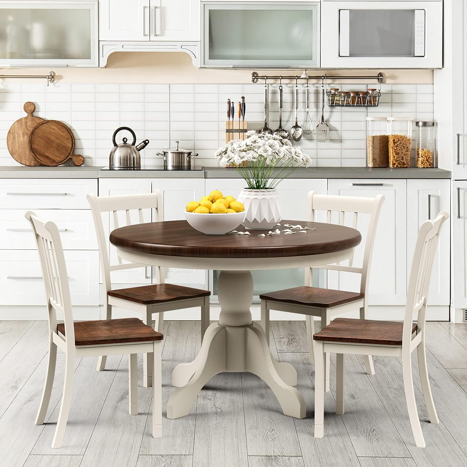 POWERSTONE Juego de 2 sillas de comedor, sillas de comedor de madera con asiento en forma de W, sillas de cocina para cocina y comedor (blanco)