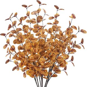 unlemoni 6 tallos de eucalipto artificiales de otoño, hojas de decoración de otoño, ramas de eucalipto falsas de seda para florero, boquets, otoño, unlemoni 6 tallos de eucalipto artificiales de otoño, hojas de decoración de otoño, ramas de eucalipto falsas de seda para florero, boquets, otoño,
