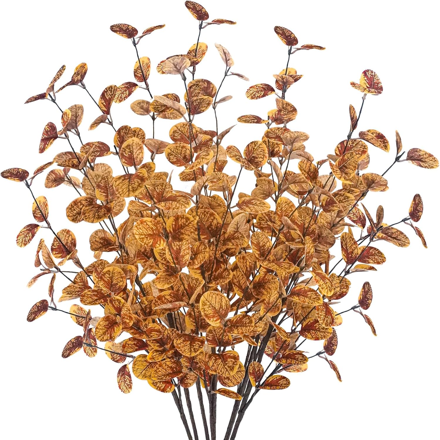 unlemoni 6 tallos de eucalipto artificiales de otoño, hojas de decoración de otoño, ramas de eucalipto falsas de seda para florero, boquets, otoño,