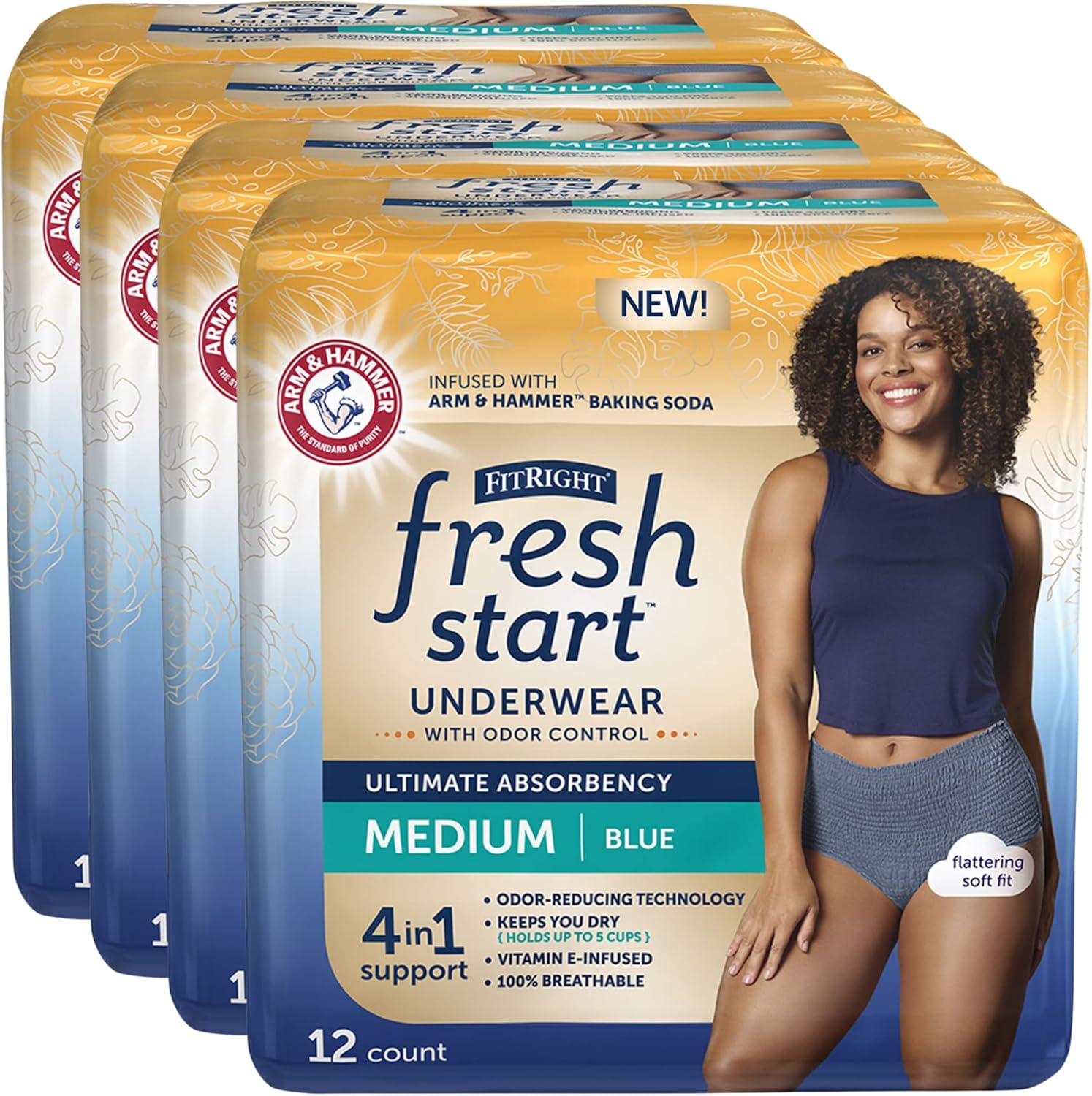 FitRight Fresh Start Ropa interior para incontinencia urinaria y posparto para mujer, talla M, azul, máxima absorción, con el poder de control de