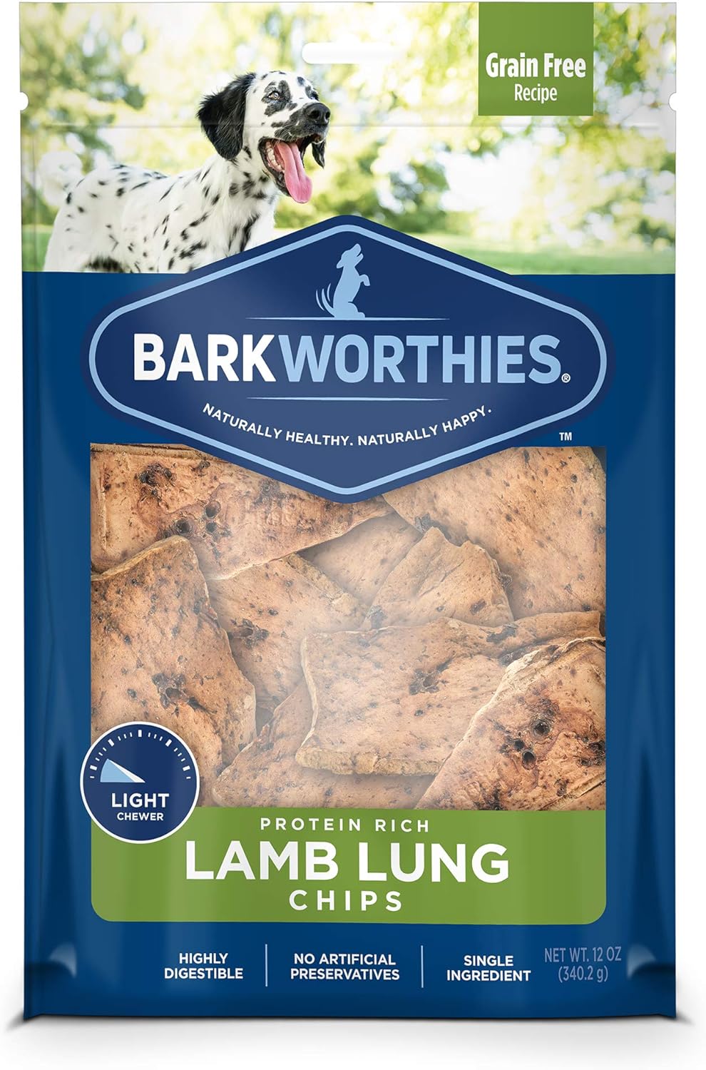 Barkworthies Lamb Lung Chip Chews (bolsa de 12 onzas)  Golosinas para perros totalmente naturales y altamente digeribles  Promueve la salud dental