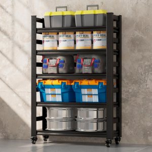 Estantería de garaje con ruedas y valla, estantes de metal para almacenamiento, estantería de metal resistente con carga de 2000 libras, estantes de Estantería de garaje con ruedas y valla, estantes de metal para almacenamiento, estantería de metal resistente con carga de 2000 libras, estantes de