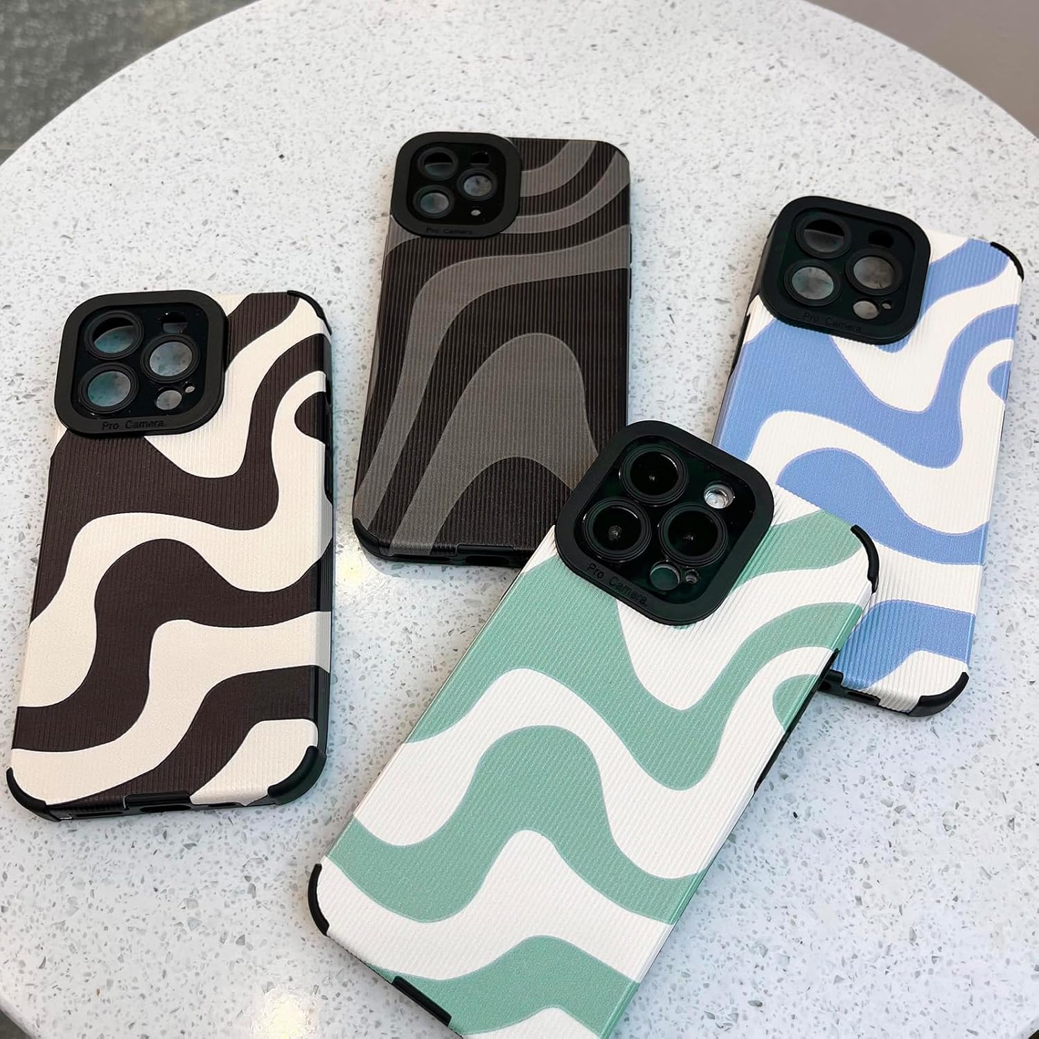 YUMUPIFE Funda compatible con iPhone 15 Pro, bonita funda de silicona con patrón de ondas para mujeres y niñas, funda de silicona con diseño de