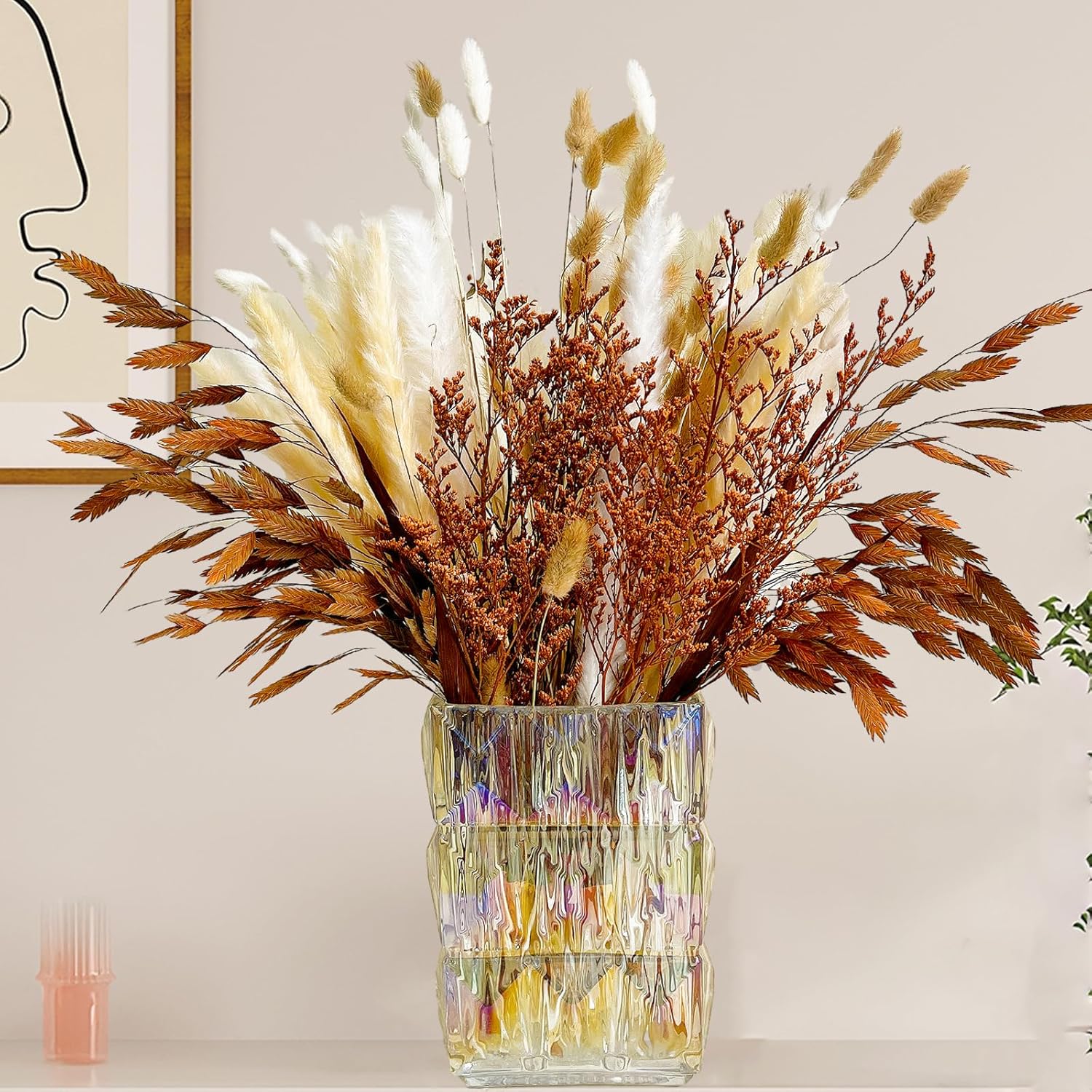 99 piezas de hierba seca de las pampas boho, decoración del hogar, flores secas naturales, hierba de pampa, cola de conejo, ramas de hierba pomposa,