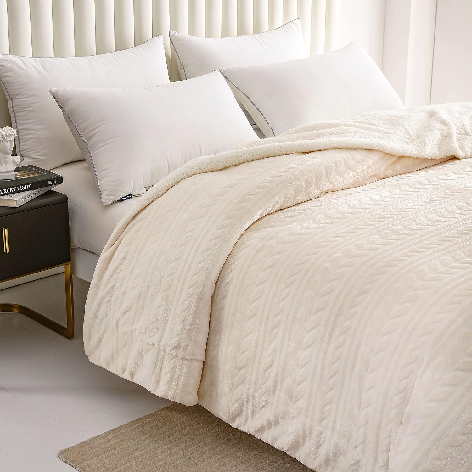 Exclusivo Mezcla Manta de cama de forro polar Sherpa de tamaño individual, mantas cálidas de terciopelo reversible para cama, sofá, 90 x 66