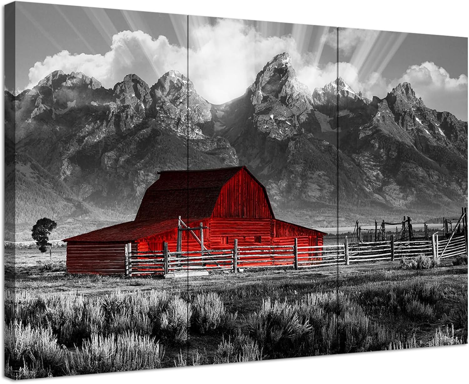 Conipit Grand Teton Pictures Wyoming – Cuadros de paisajes en blanco y negro, arte de pared de granero Moulton en blanco y negro, arte de lienzo