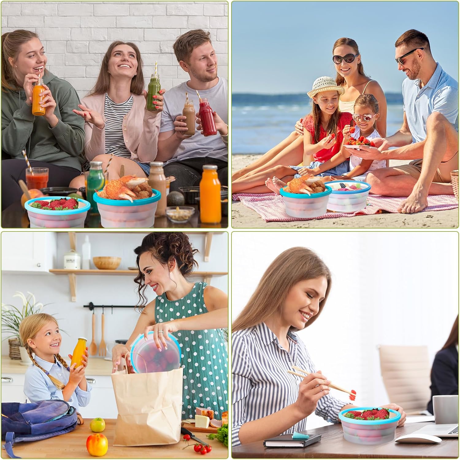 Juego de 12 recipientes plegables de silicona para almacenamiento de alimentos, contenedor plegable de silicona redondo para almacenamiento de