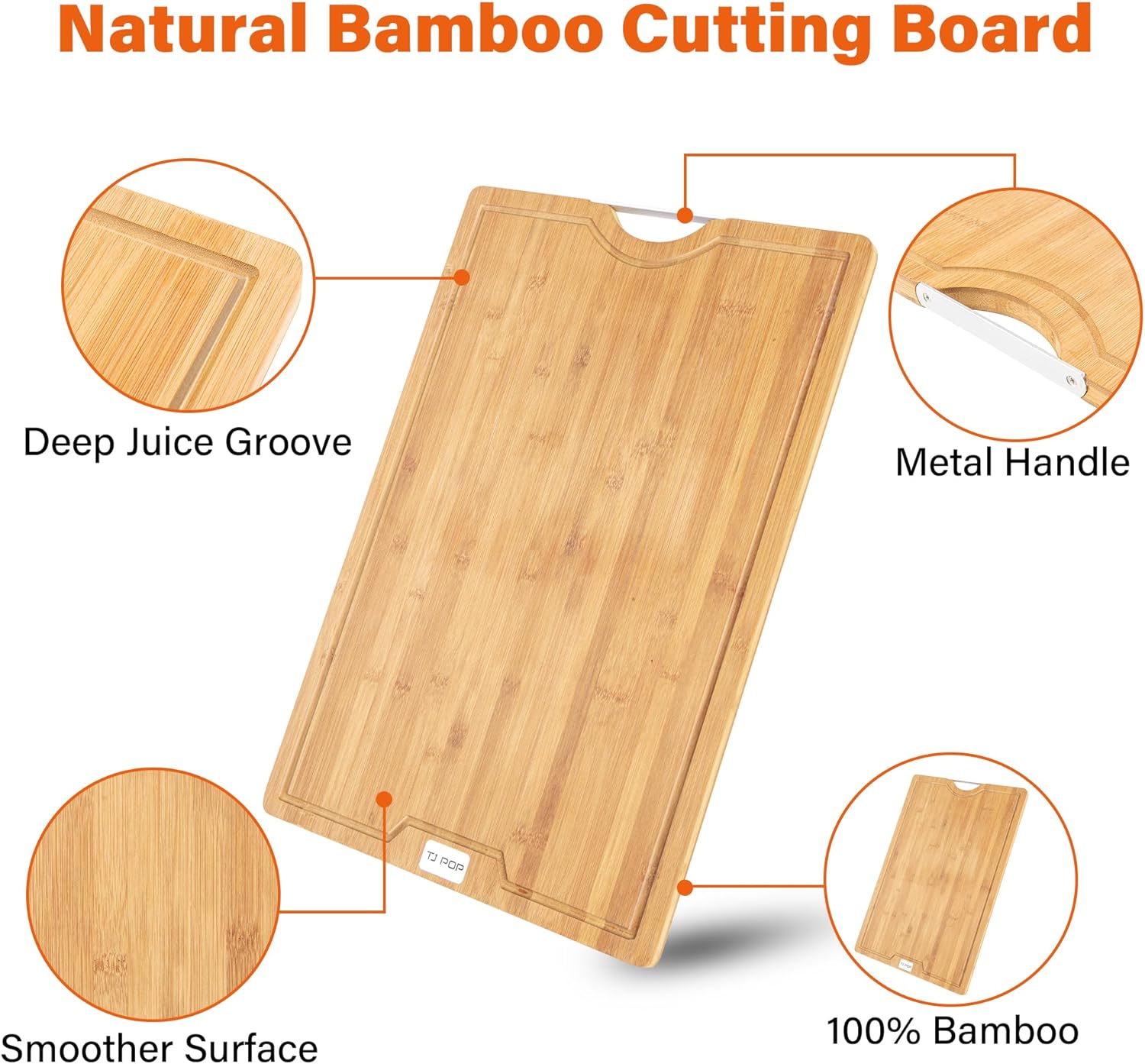 Tabla de cortar extragrande de 24 x 16 pulgadas, tabla de cortar de bambú 2XL para cocina, tabla de cortar con ranura para jugo y asa, tabla grande