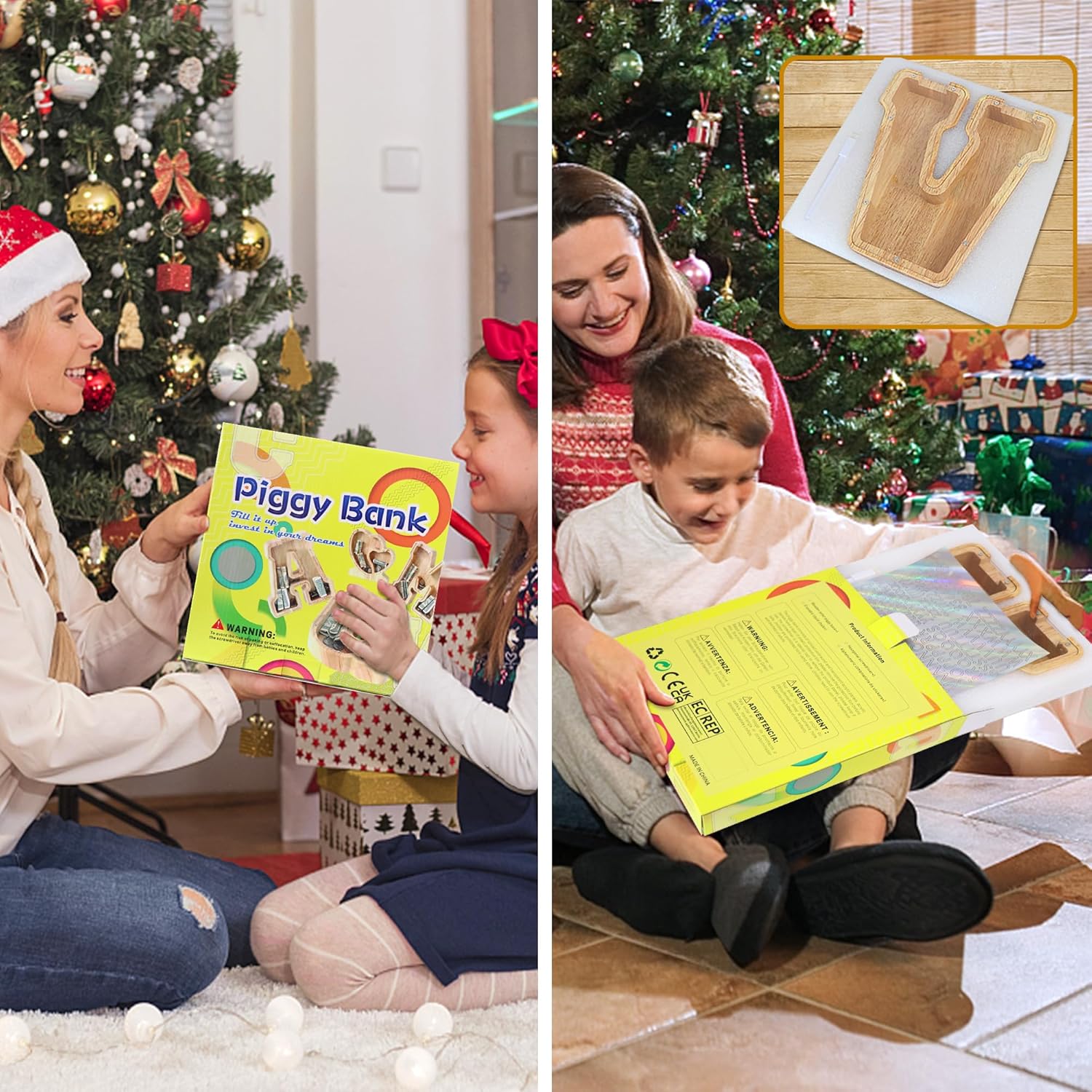 weallbuy Alcancía de madera grande con letras para niños y niñas, alcancías personalizadas de madera de la A a la Z con área objetivo, letras del