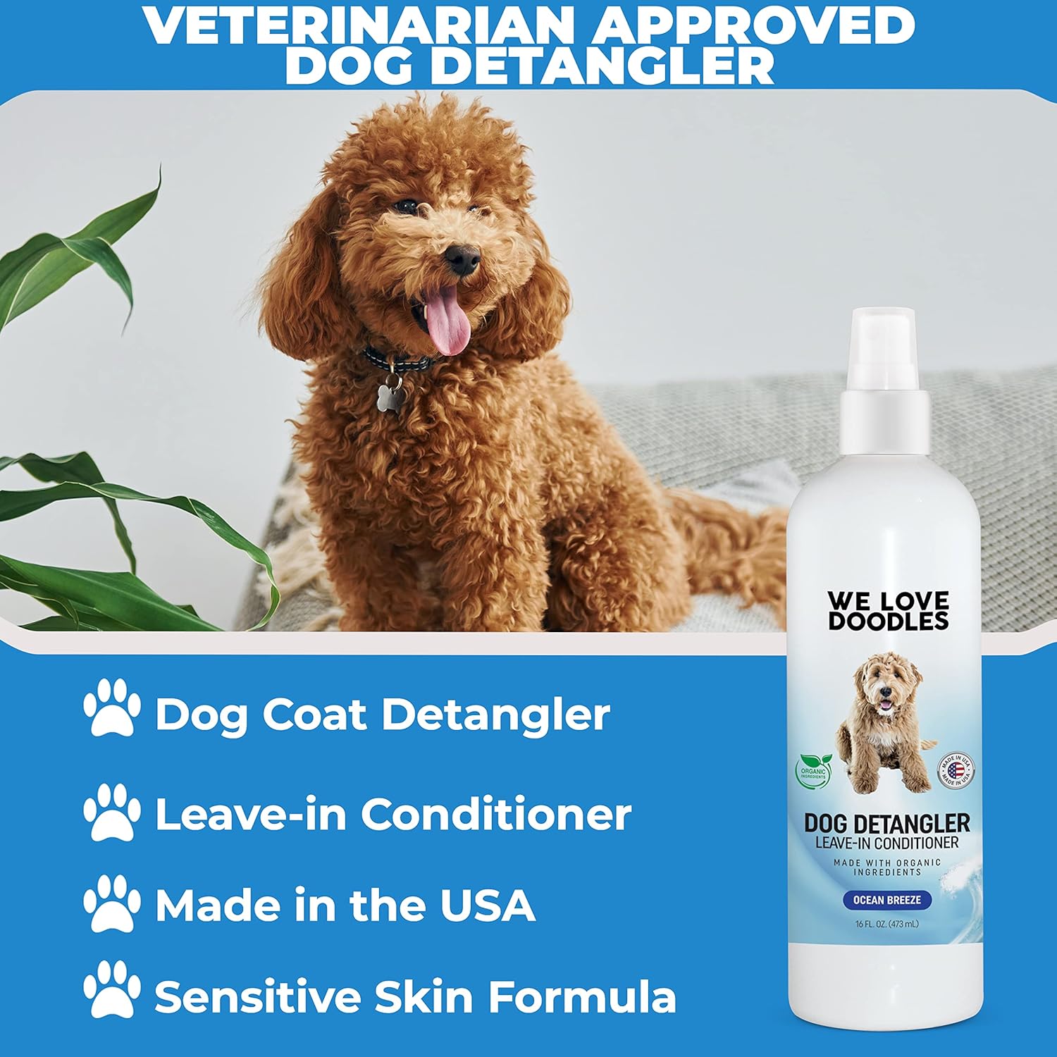 We Love Doodles Aerosol desenredante para perros, acondicionador sin enjuague para perros, espray desenredante para perros, espray desenredante para