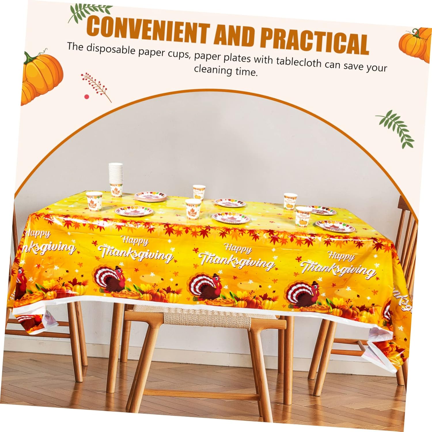 LALAFINA 4 Sets Holiday Decorations Pumpkin Table Cover Maple Leaves Drinking Cup Autumn Fall Leaf Table Cover Fall Pumpkin Decor Ocean Decorations