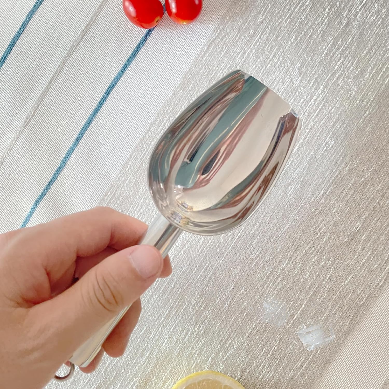 Cuchara de hielo de metal de 3 onzas, pequeña cuchara de hielo de acero inoxidable para máquina de hielo, cubeta de hielo, cocina, congelador, bar,