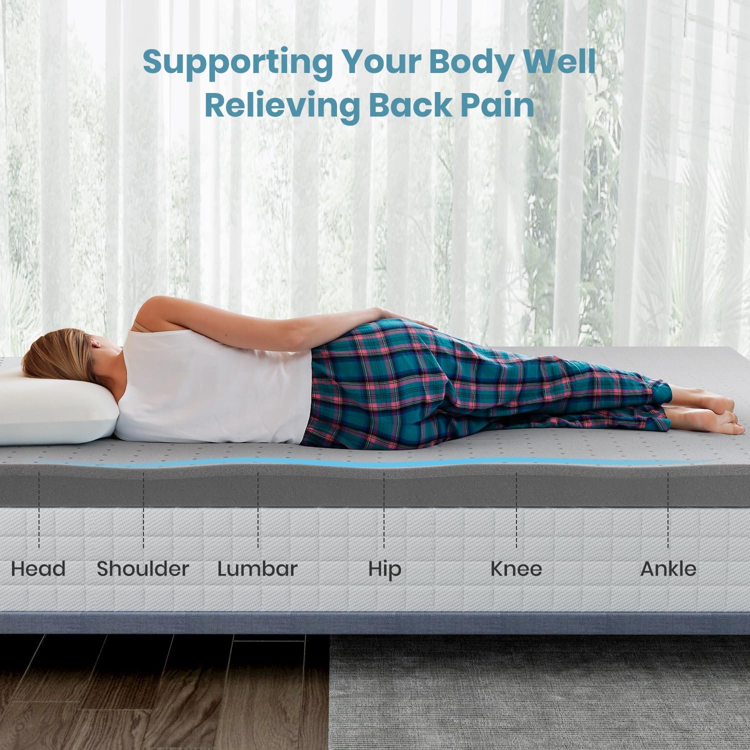 Sleepmax Cubrecolchón firme de 3 pulgadas, tamaño Queen, cubrecolchón de espuma viscoelástica extra firme para aliviar el dolor, cubrecolchón de
