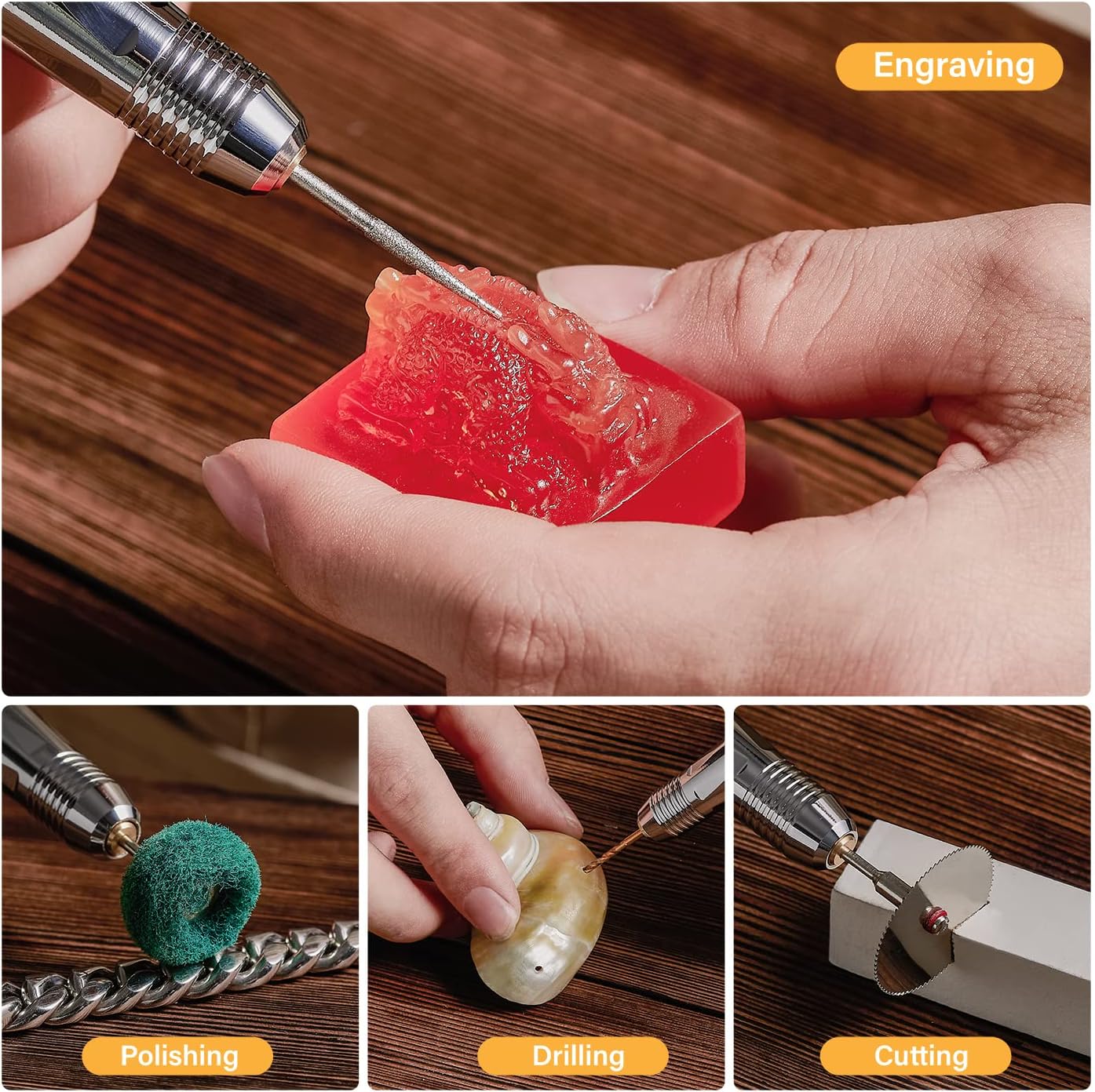 Bolígrafo de grabado inalámbrico, recargable USB tipo C, herramientas rotativas con 34 brocas y rueda de pulido para vidrio, metal, plástico, joyas,