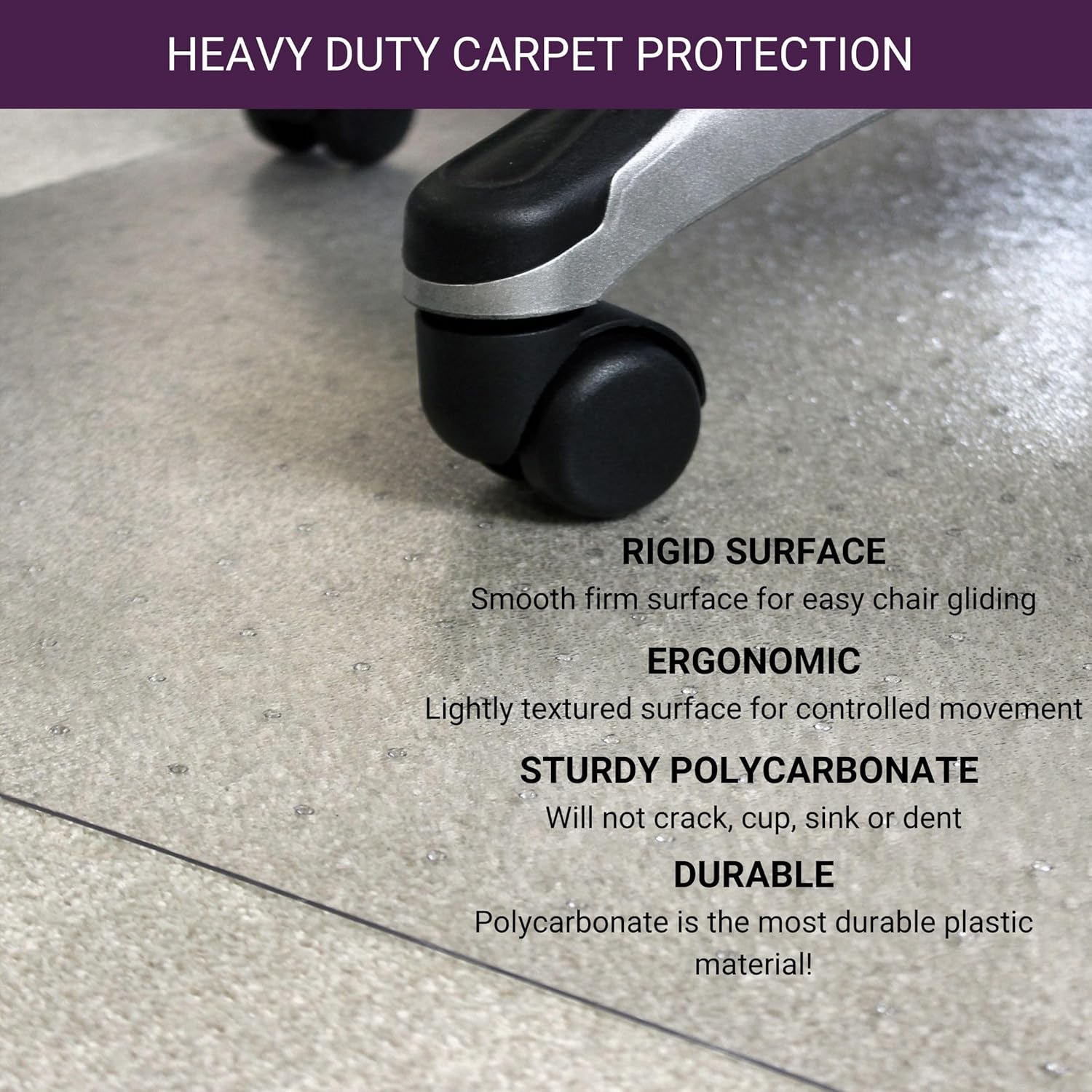 Marvelux Tapete para silla de oficina de policarbonato resistente de 47 x 53 pulgadas con borde para alfombras, protector de alfombra transparente