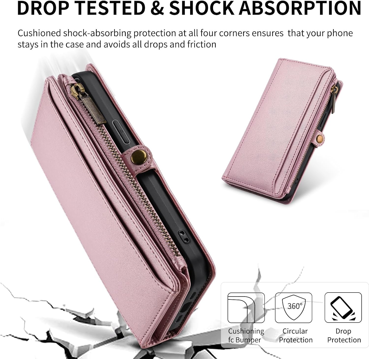 Funda para iPhone 15, iPhone 15 para mujeres y hombres, funda de piel sintética con tapa para tarjeta de crédito RFID, correa cruzada carcasa
