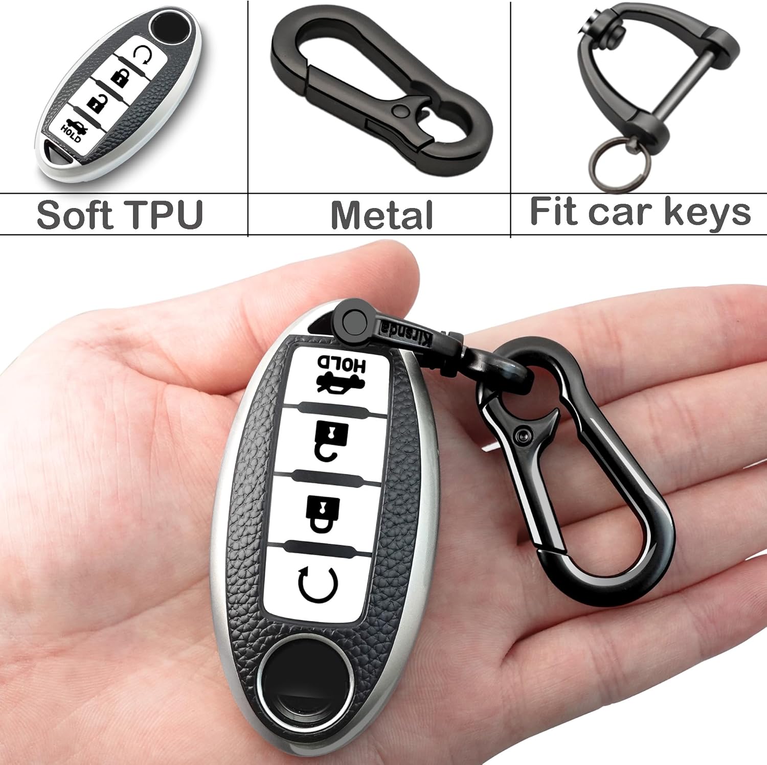 Kirsnda Funda texturizada para llavero con llavero, funda de TPU suave, 4 botones compatible con llave remota Altima Maxima, Murano, Rogue, Sentra