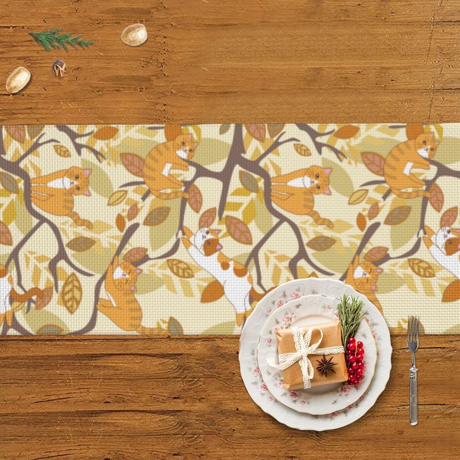 Cat on Tree Christmas Table Runner Dining Table Decor Christmas Decorations Indoor Home Decor Christmas Table Runners Xmas Navidad Decoracion 2023