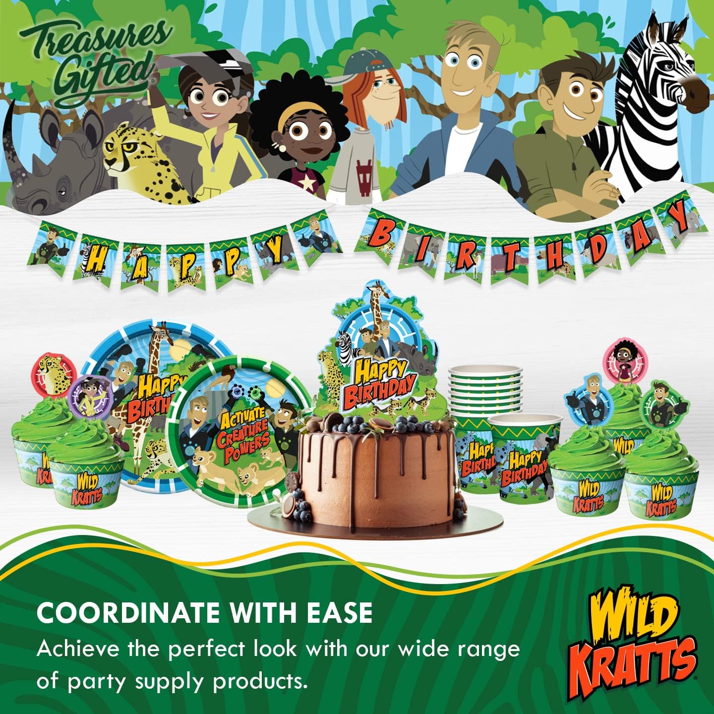 Treasures Gifted Servilletas de fiesta de cumpleaños de Wild Kratts con licencia oficial, paquete de 48 servilletas Wild Kratts – Suministros para