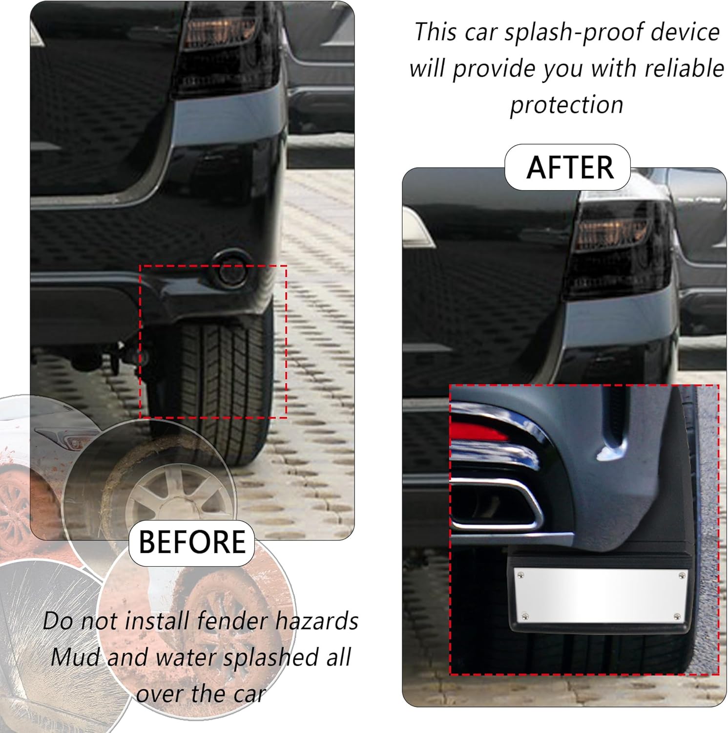 2 solapas de barro para automóvil, protector contra salpicaduras resistente con reflector nocturno, protectores universales para barro para