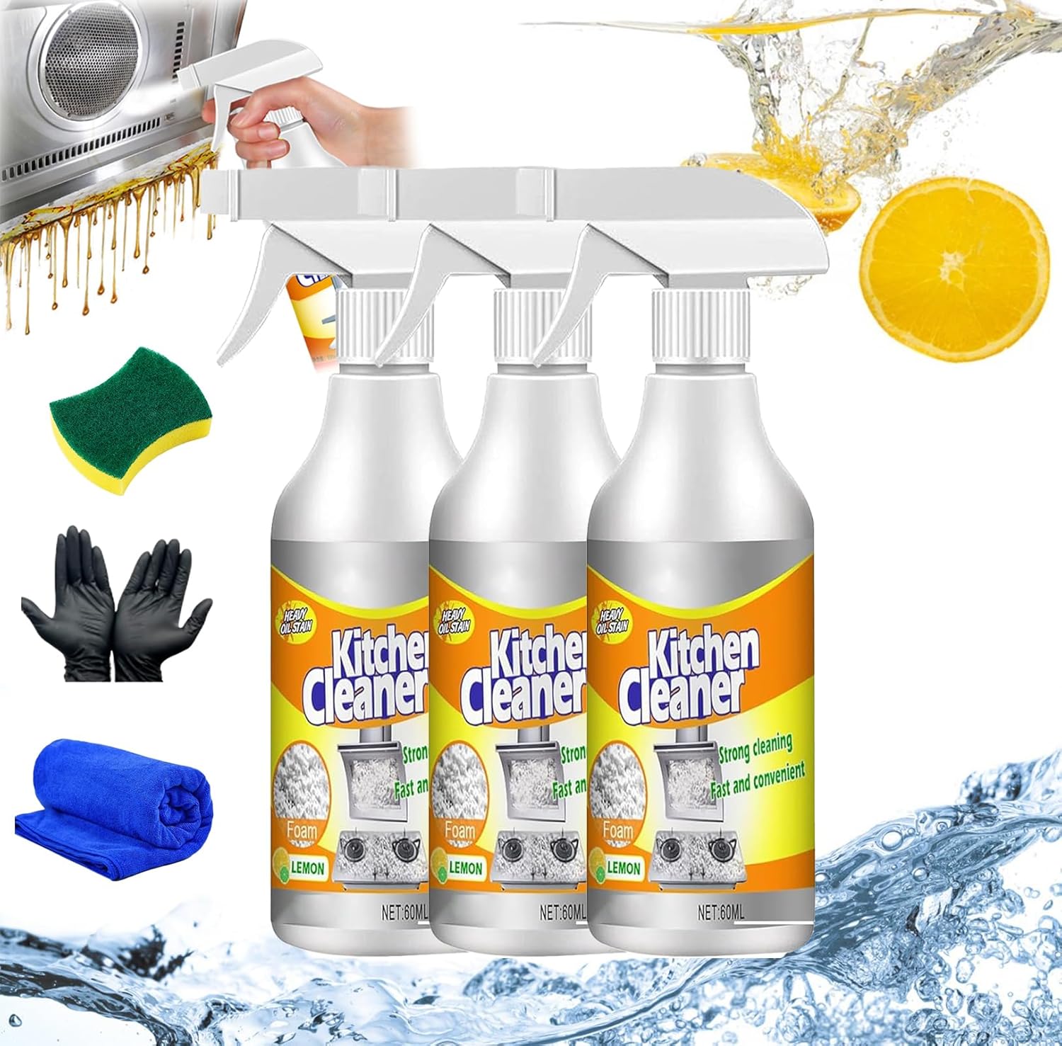 Limpiador de cocina Clean Sweep, limpiador de ollas y sartenes multiusos, espray limpiador de cocina, spray de espuma limpiador de burbujas, aerosol