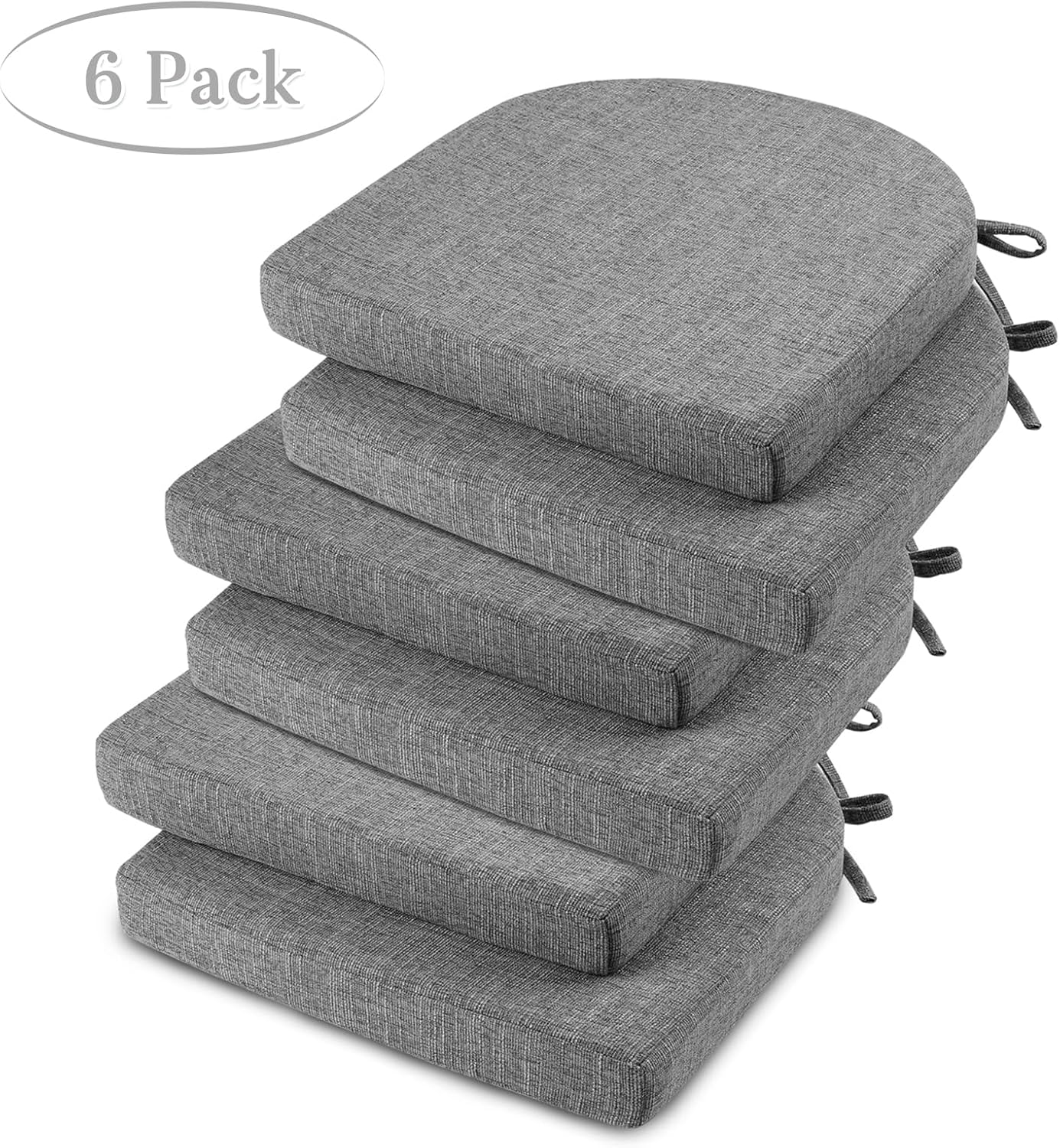 Basic Beyond Cojines para sillas de comedor, 6 unidades, cojines de espuma viscoelástica con lazos y respaldo antideslizante, almohadillas para