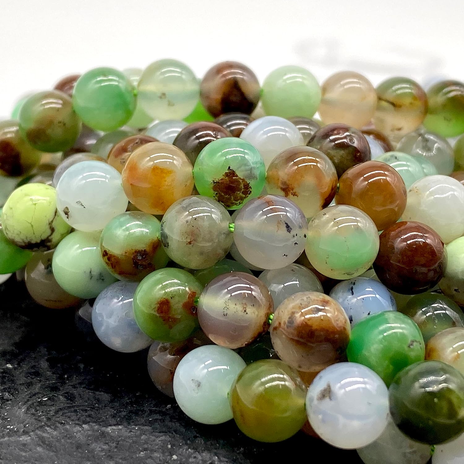 ABCGEMS – Cuentas de crisoprasa tricolor australiana (grado AAA, hermosas inclusiones), piedra curativa energética de chakras de cristal natural,