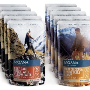 Moana Alimentos para acampar de Nueva Zelanda Paquete de 10 5 salsa de ragú de carne con pasta de codo, 5 garbanzos suaves y curry de verduras, Moana Alimentos para acampar de Nueva Zelanda Paquete de 10 5 salsa de ragú de carne con pasta de codo, 5 garbanzos suaves y curry de verduras,