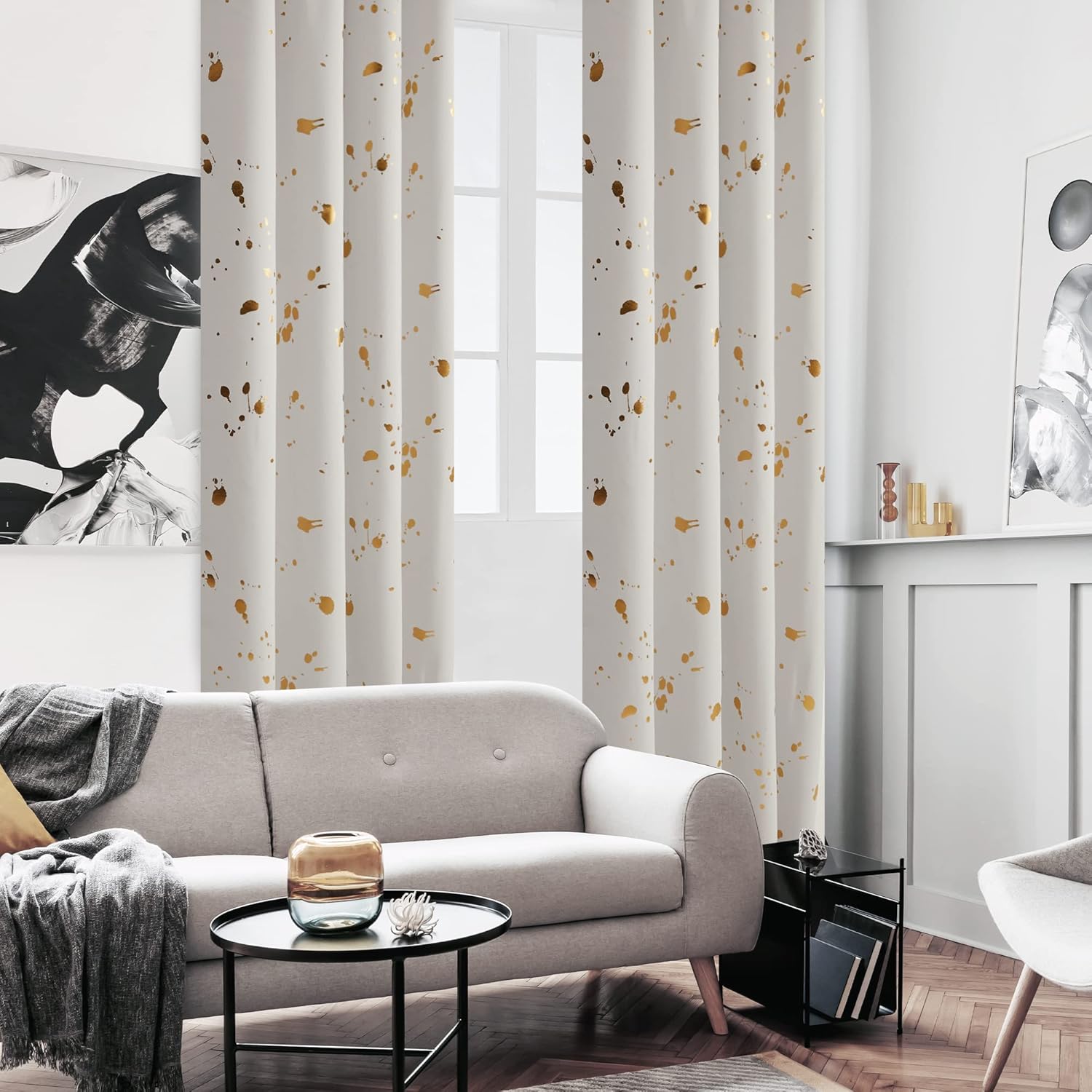Cortinas opacas Deconovo para no dejar pasar el sol, con ojales, diseño de impresión dorada, para habitación