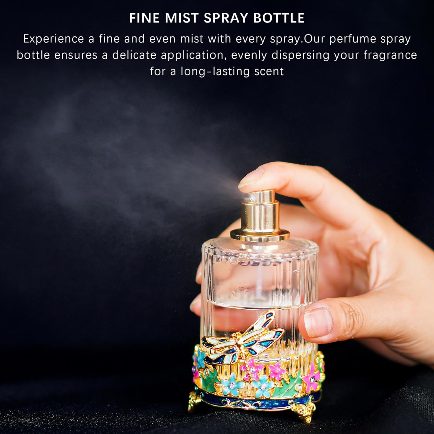 YU FENG Botella de perfume vacía de vidrio con libélula decorativa retro recargable portátil ligero recipiente de líquido de vidrio botella