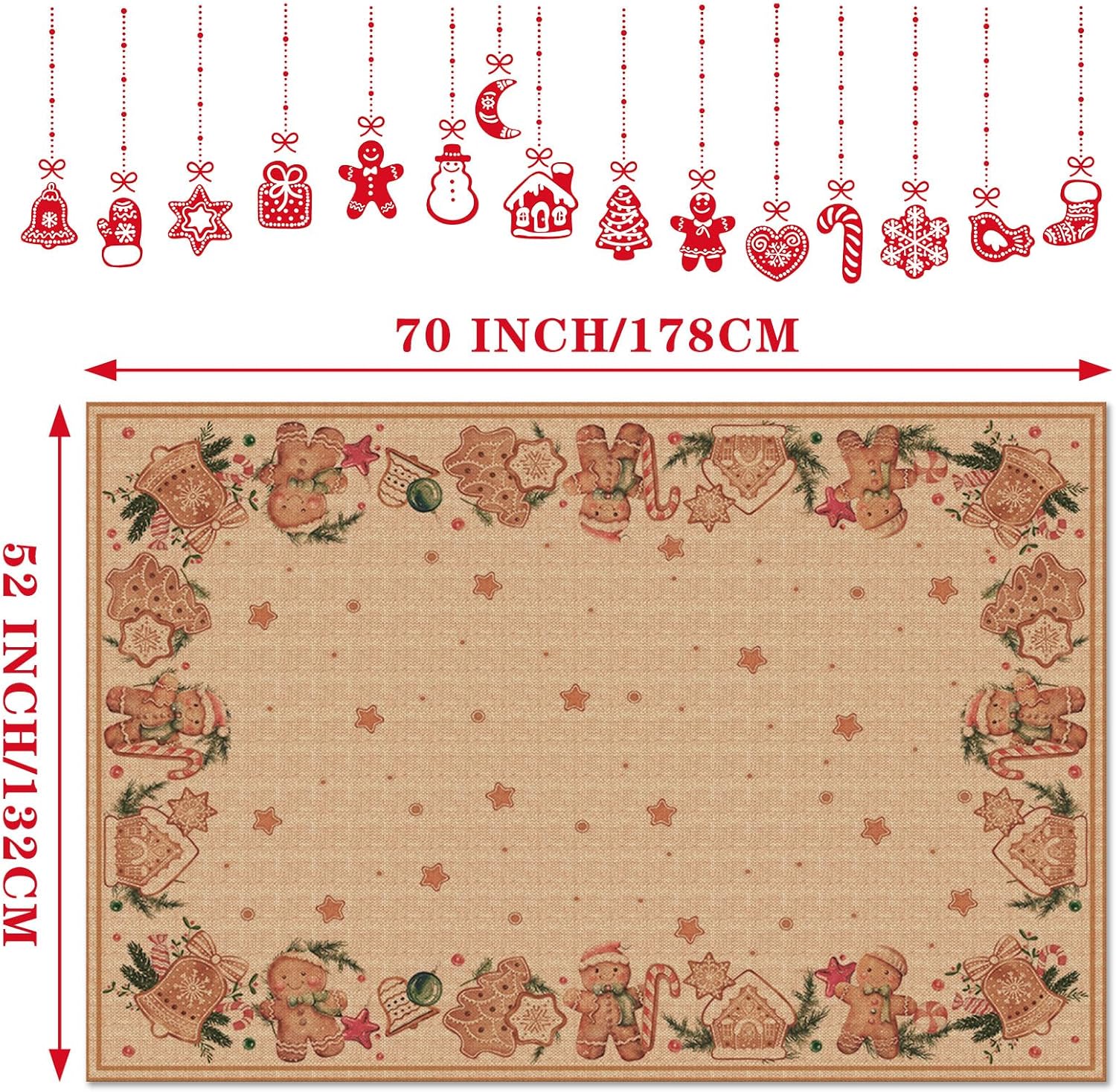 Ganeen Mantel de arpillera de Navidad natural rústico de 52 x 70 pulgadas, mantel rectangular de arpillera marrón de yute para fiesta de invierno,